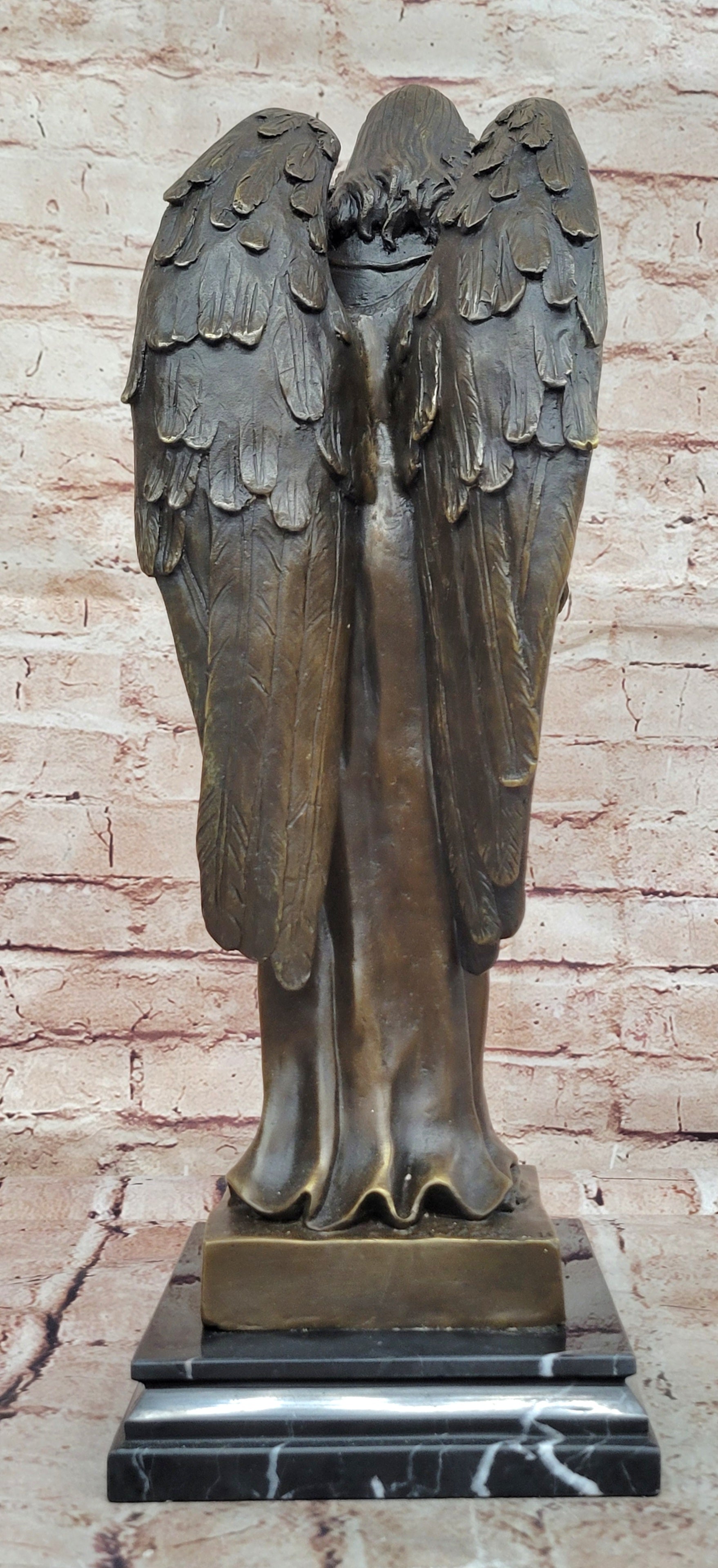 Young Angel Bronze Statue with Flower Bouquet  Indoor/Outdoor Sculpture Statue