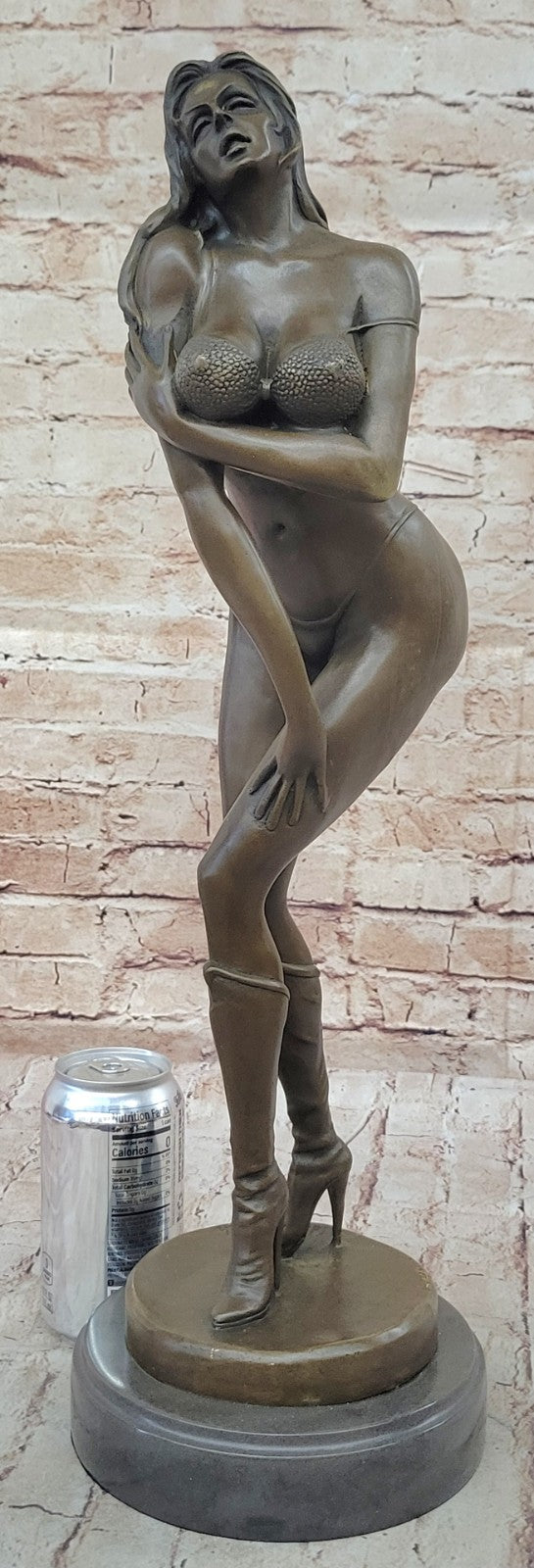 Provocative Vitaleh Bronze Figurine: Sexy Woman with Bikini and Boots, Signed Hot Cast Sculpture