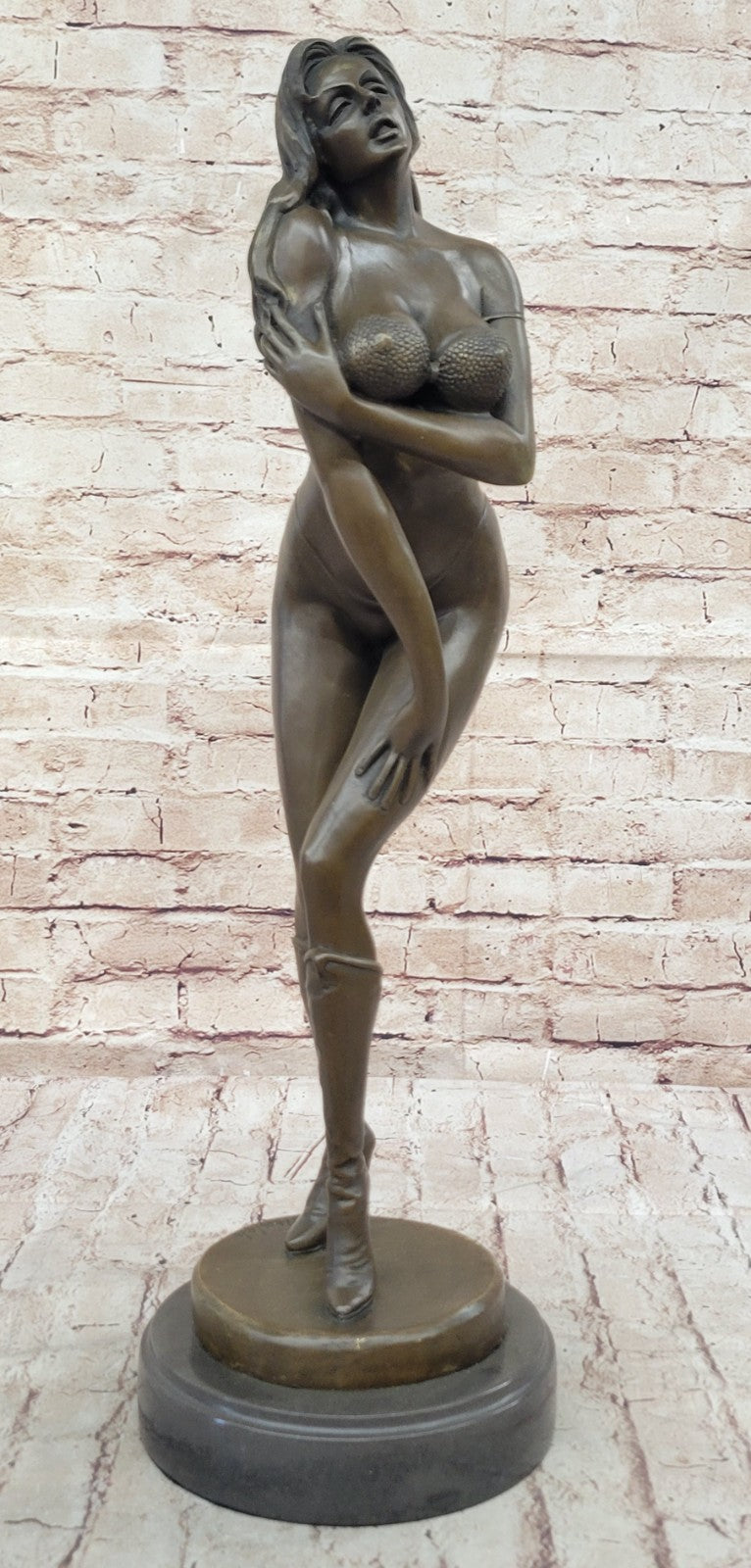 Provocative Vitaleh Bronze Figurine: Sexy Woman with Bikini and Boots, Signed Hot Cast Sculpture