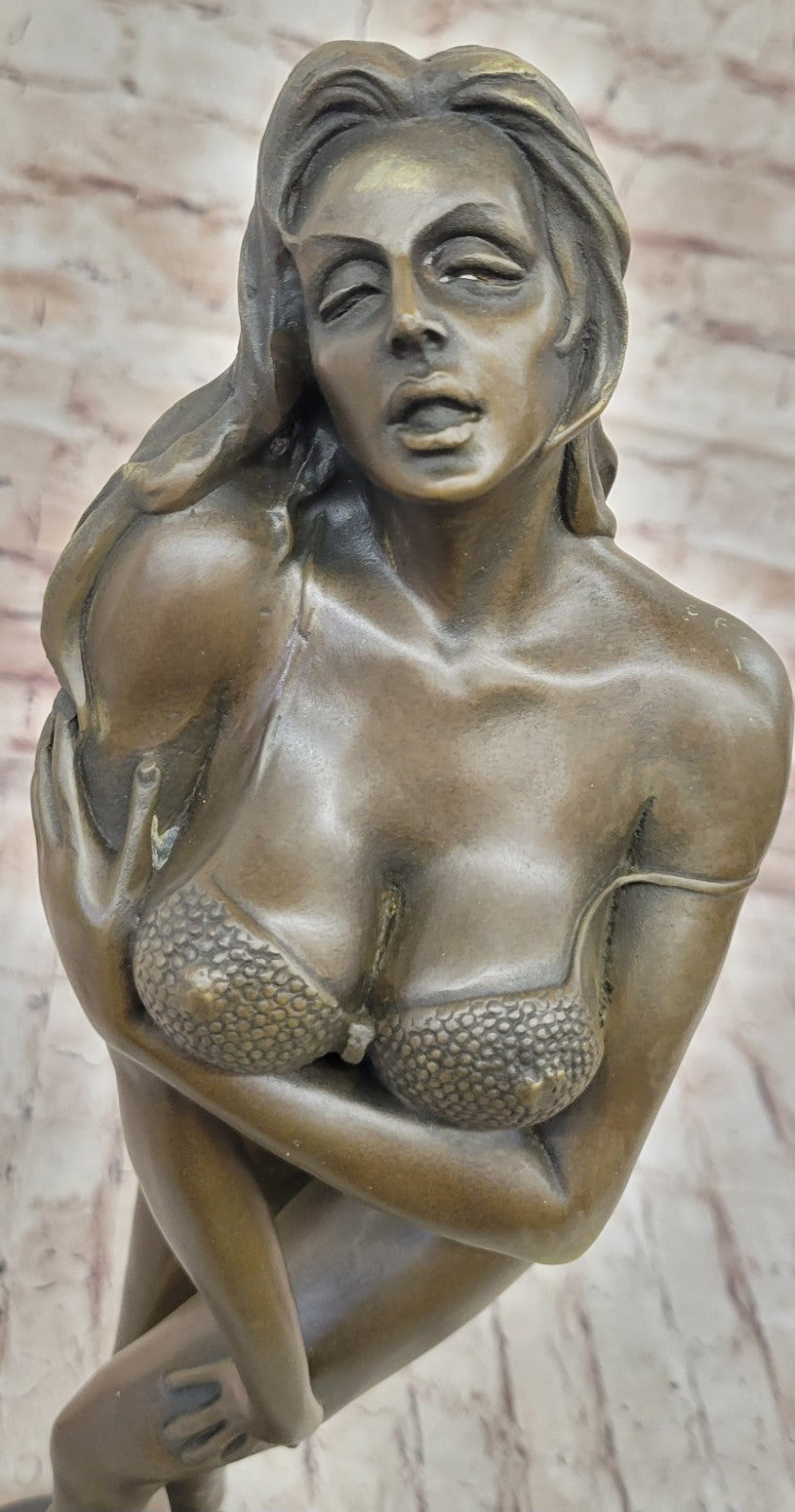 Provocative Vitaleh Bronze Figurine: Sexy Woman with Bikini and Boots, Signed Hot Cast Sculpture