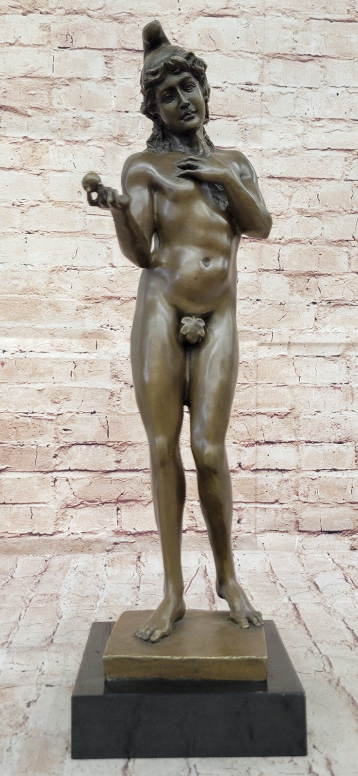 SIGNED LIMITED EDITION BRONZE SCULPTURE NUDE MALE ADAM STATUE ON MARBLE BASE