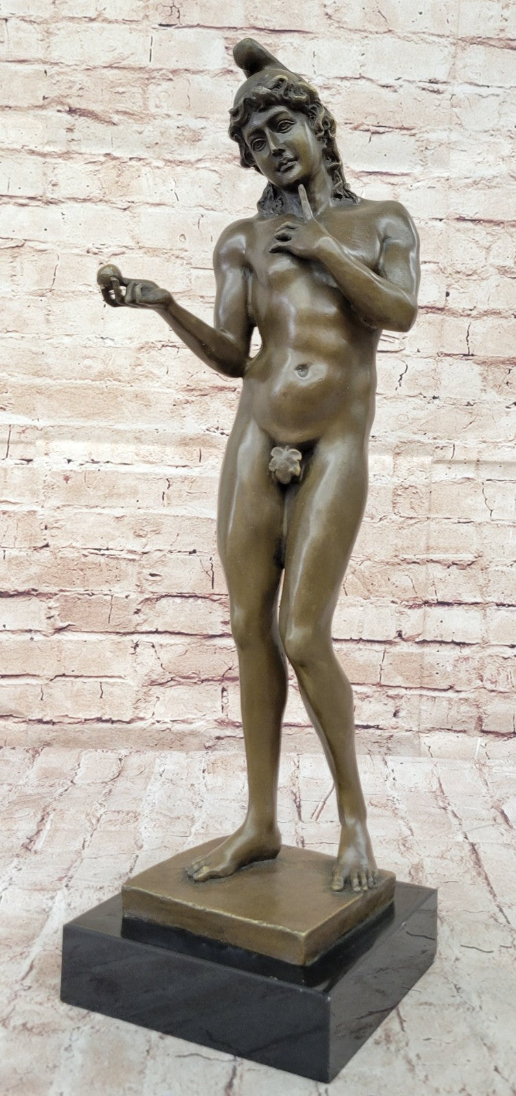 SIGNED LIMITED EDITION BRONZE SCULPTURE NUDE MALE ADAM STATUE ON MARBLE BASE