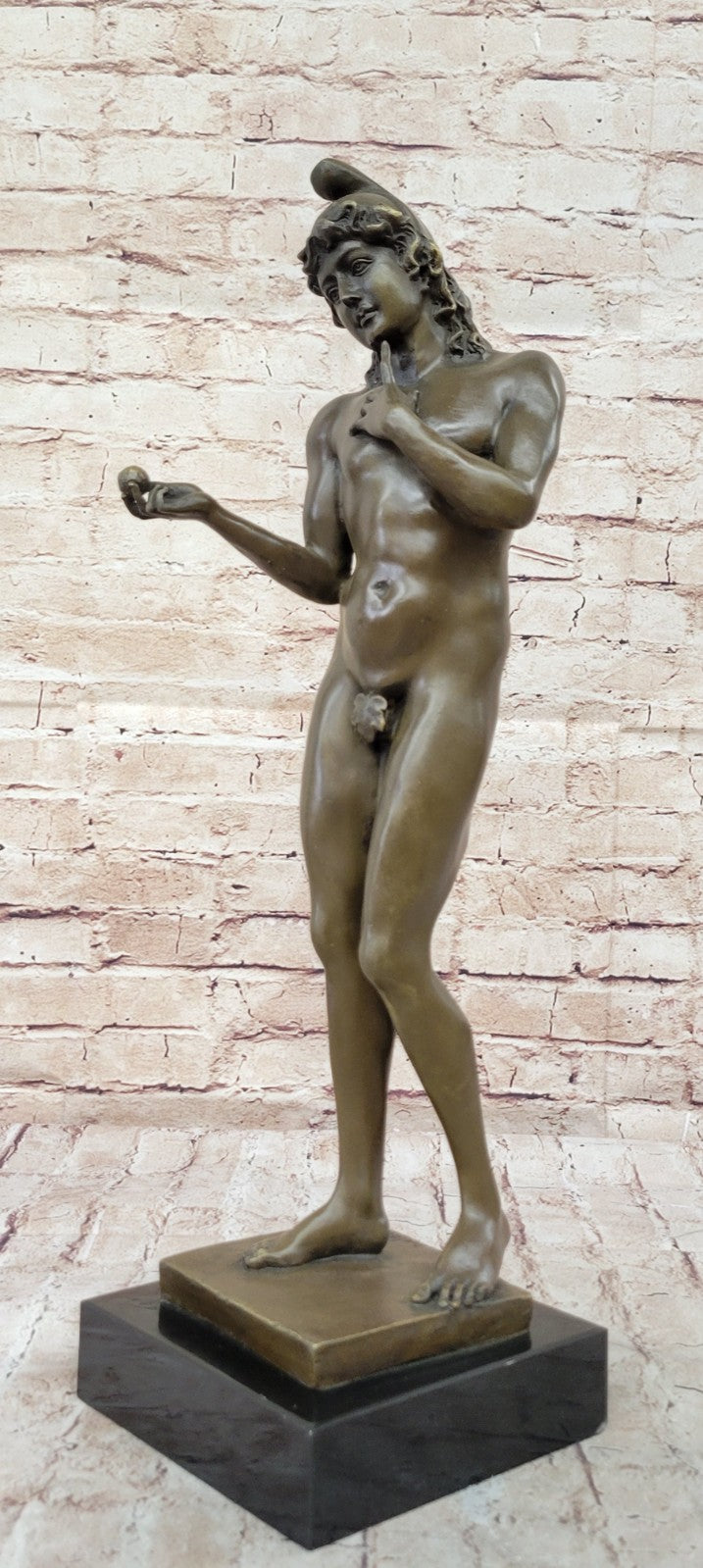SIGNED LIMITED EDITION BRONZE SCULPTURE NUDE MALE ADAM STATUE ON MARBLE BASE