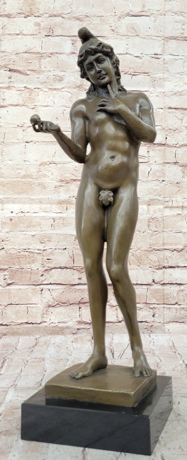 SIGNED LIMITED EDITION BRONZE SCULPTURE NUDE MALE ADAM STATUE ON MARBLE BASE