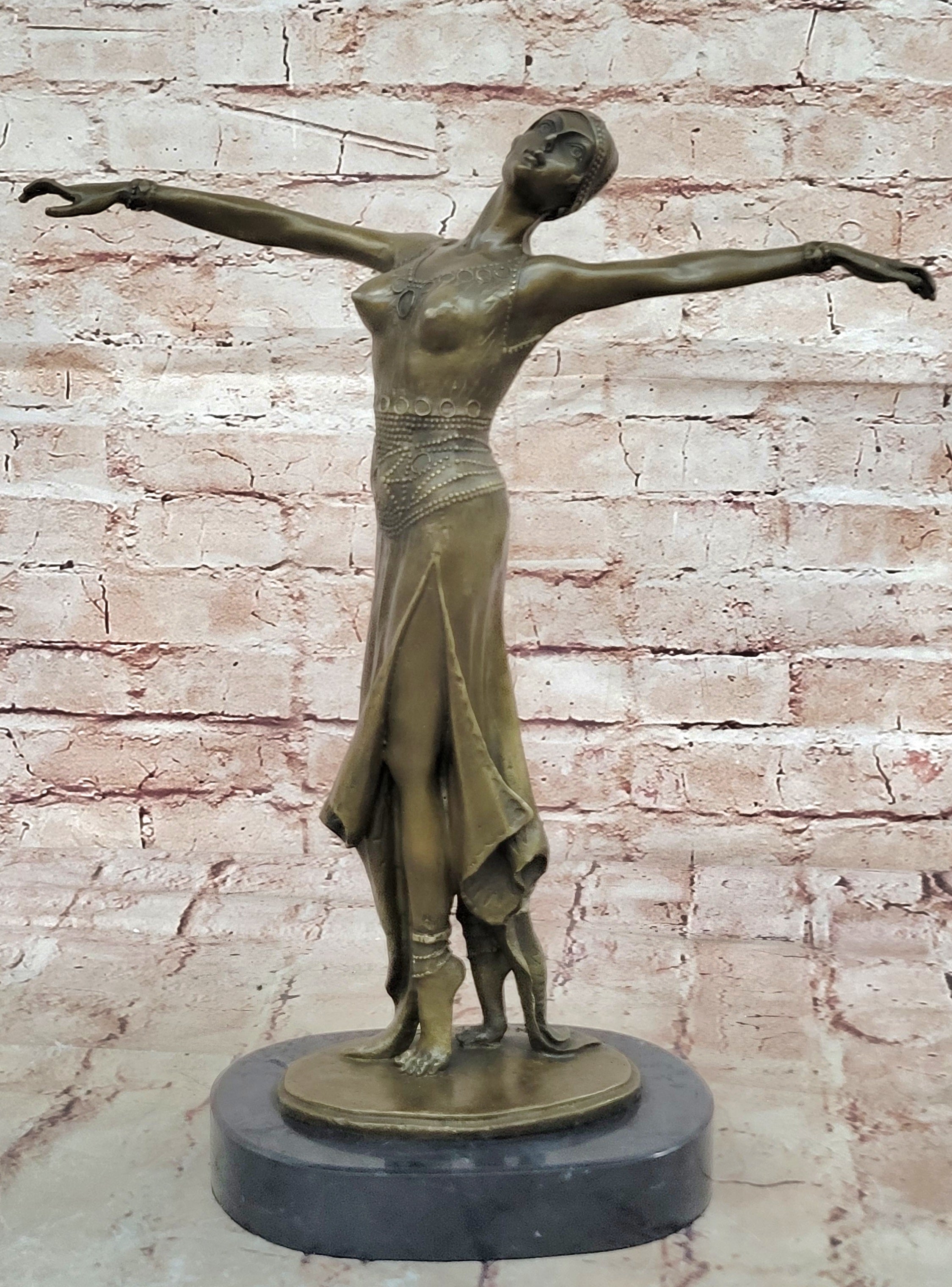 SIGNED D.H Chiparus, bronze art deco dancer sculpture Nouveau Marble Figurine