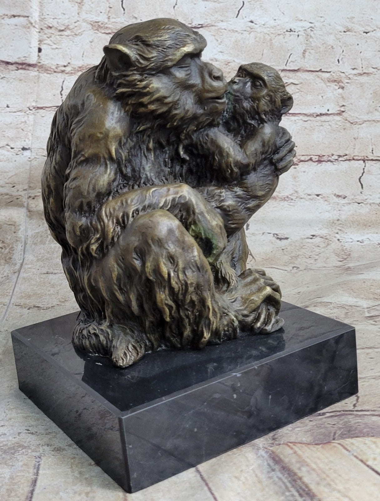 Signed Gorilla W/ Baby Monkey Animal Bronze Statue Art Deco Figure Hand Made