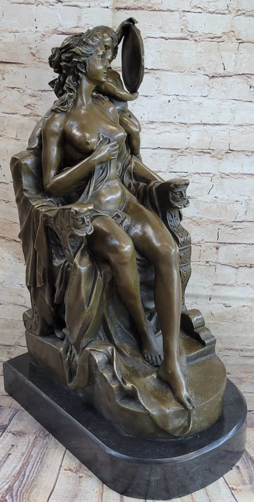 Art Deco Nude Female Bronze-Beautiful Venus with Angel Sculpture Decor Sale