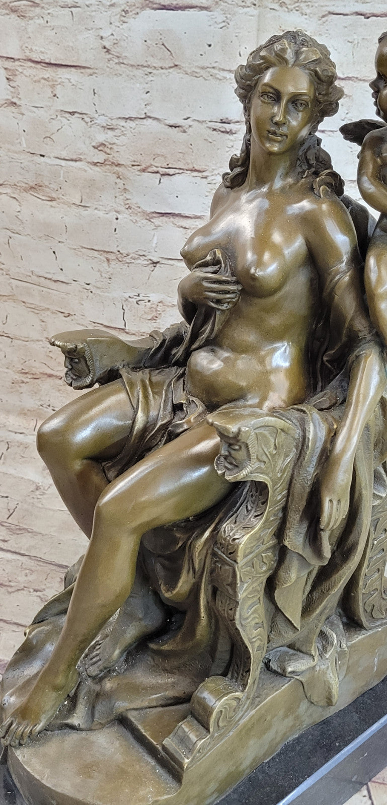 Art Deco Nude Female Bronze-Beautiful Venus with Angel Sculpture Decor Sale