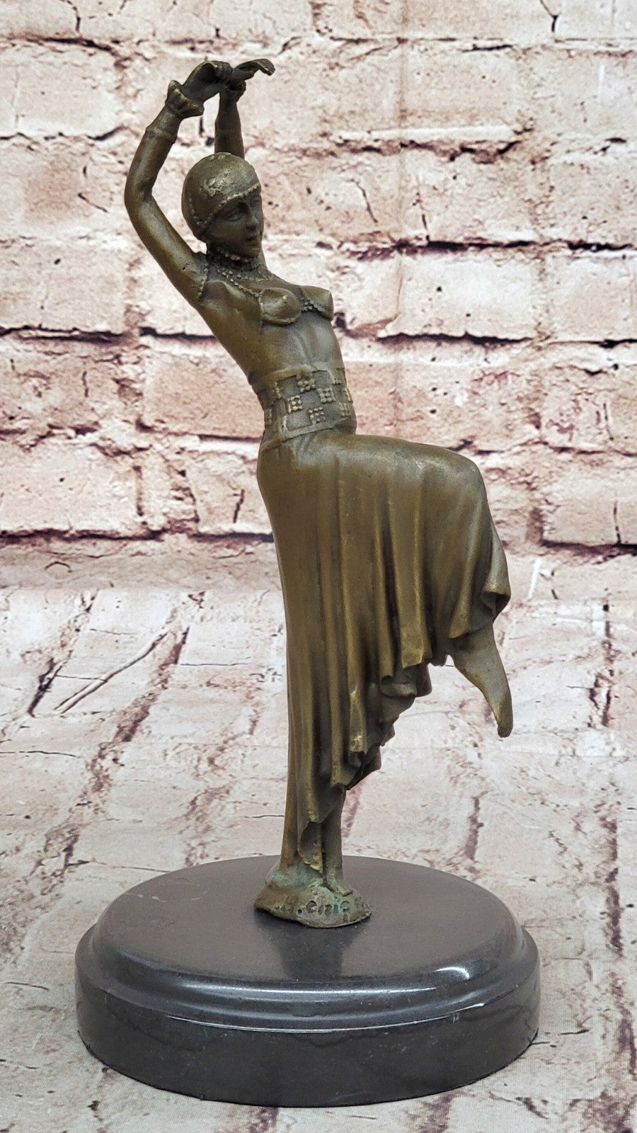 Handcrafted bronze sculpture SALE Chiparus Signed Dancer Tall 10" Deco Art