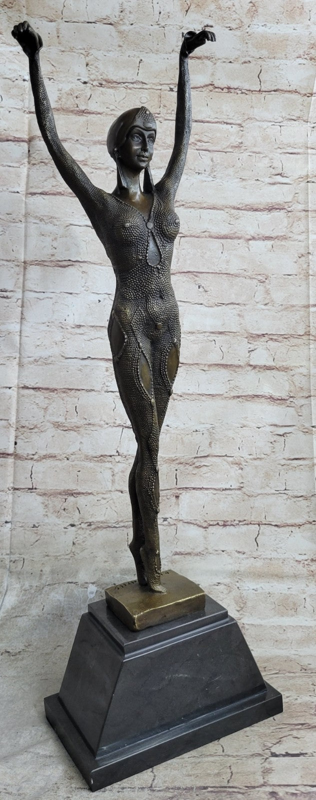 VINTAGE LARGE ART DECO DANCER DIMITRI CHIPARUS BRONZE SCULPTURE SIGNED FIGURE