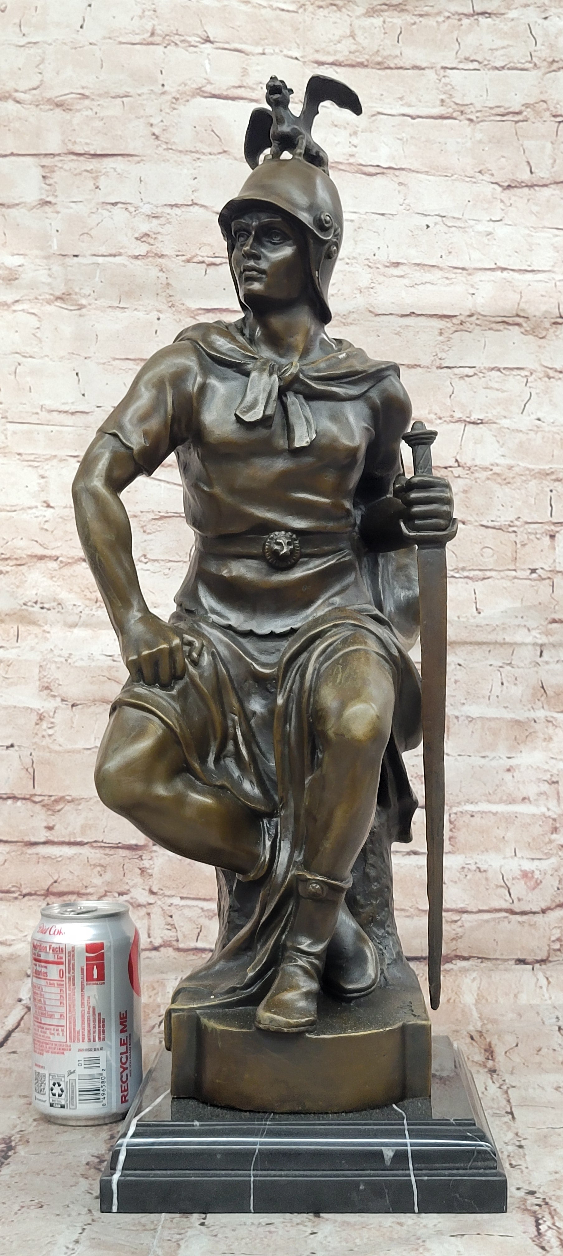 Roman Warrior Soldier Spear Shield Military Art Collector Bronze Marble Statue