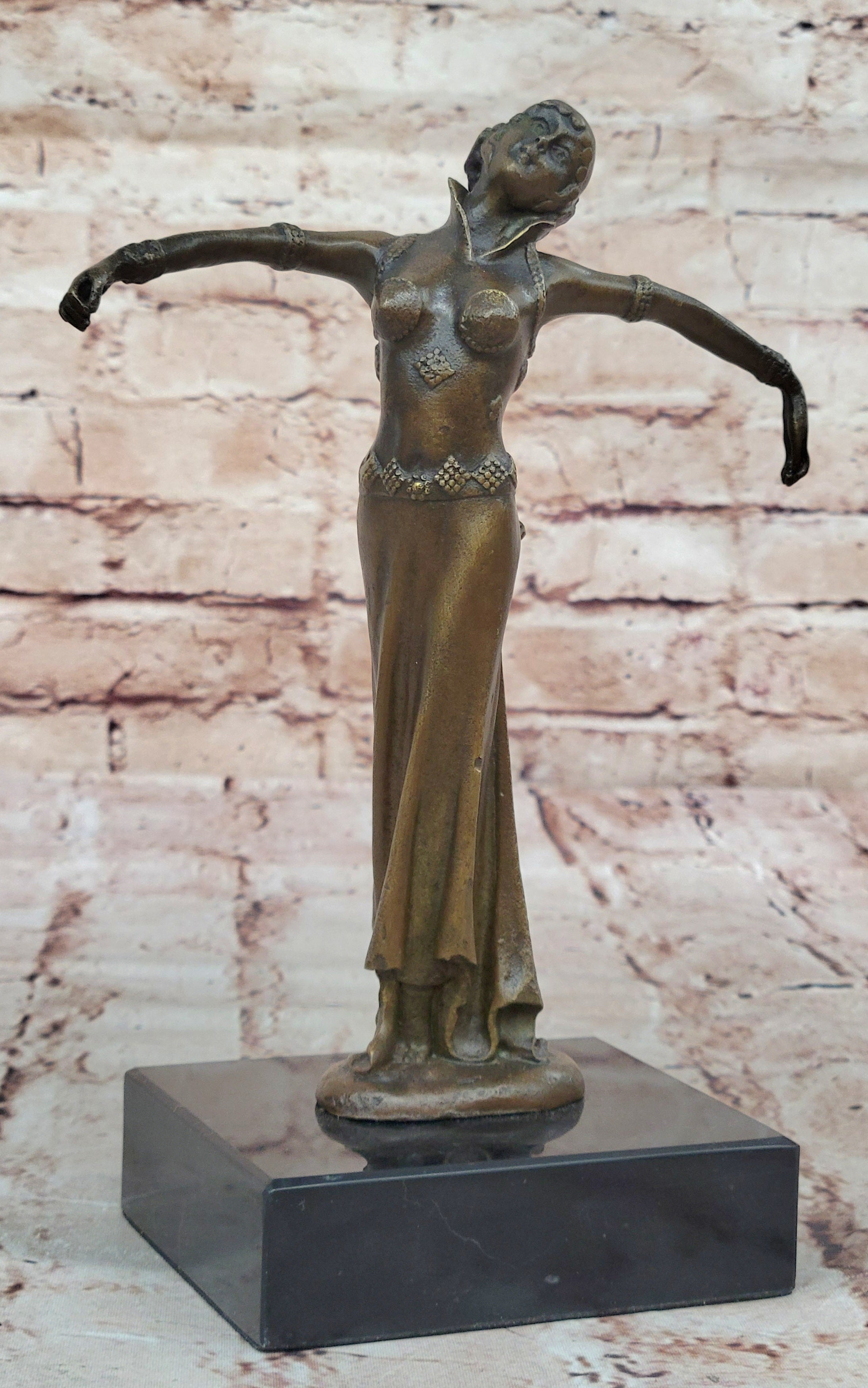 VINTAGE SIGNED DEMETRE H CHIPARUS BRONZE ART DECO LADY FIGURINE MARBLE BASE NR