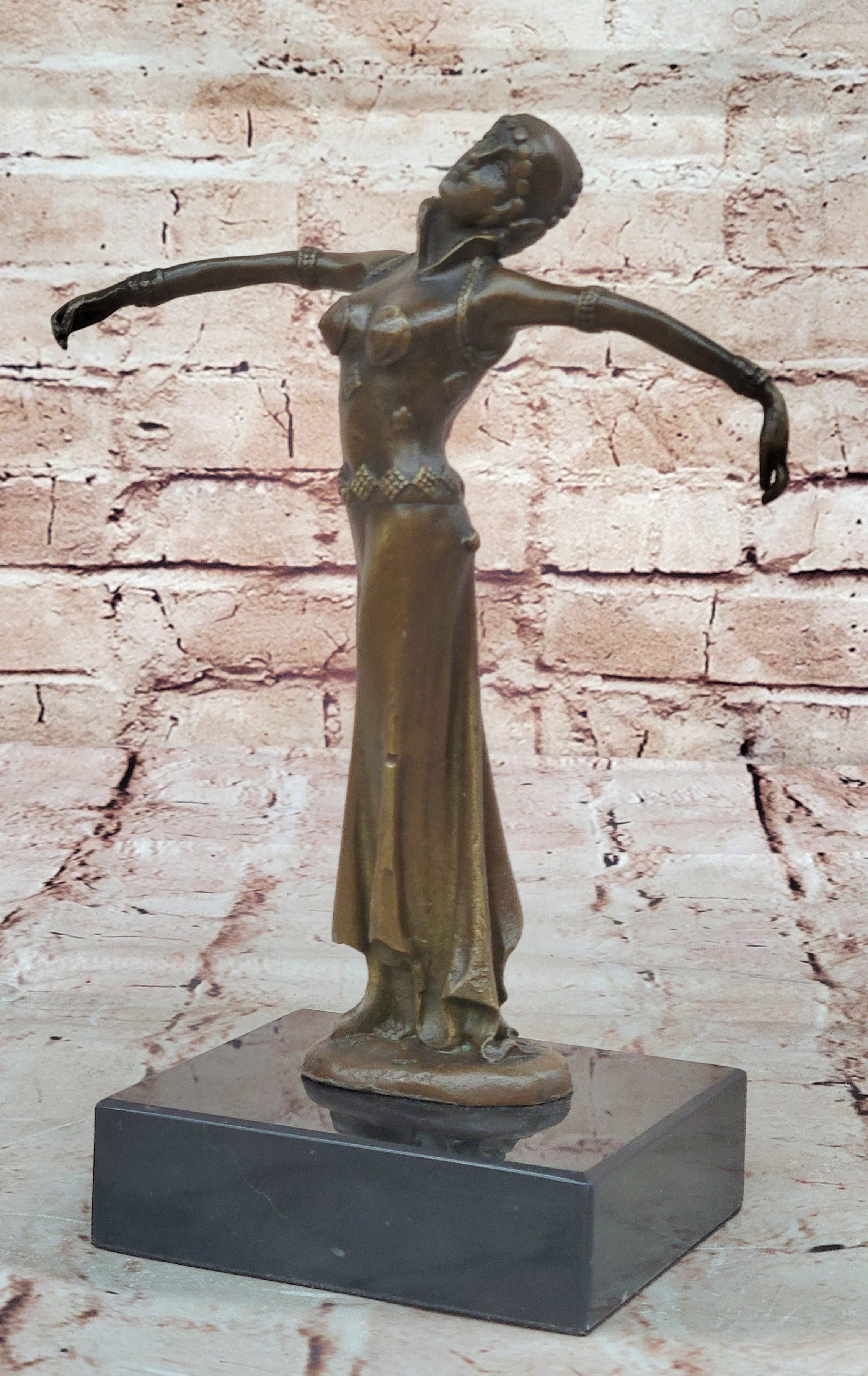 VINTAGE SIGNED DEMETRE H CHIPARUS BRONZE ART DECO LADY FIGURINE MARBLE BASE NR