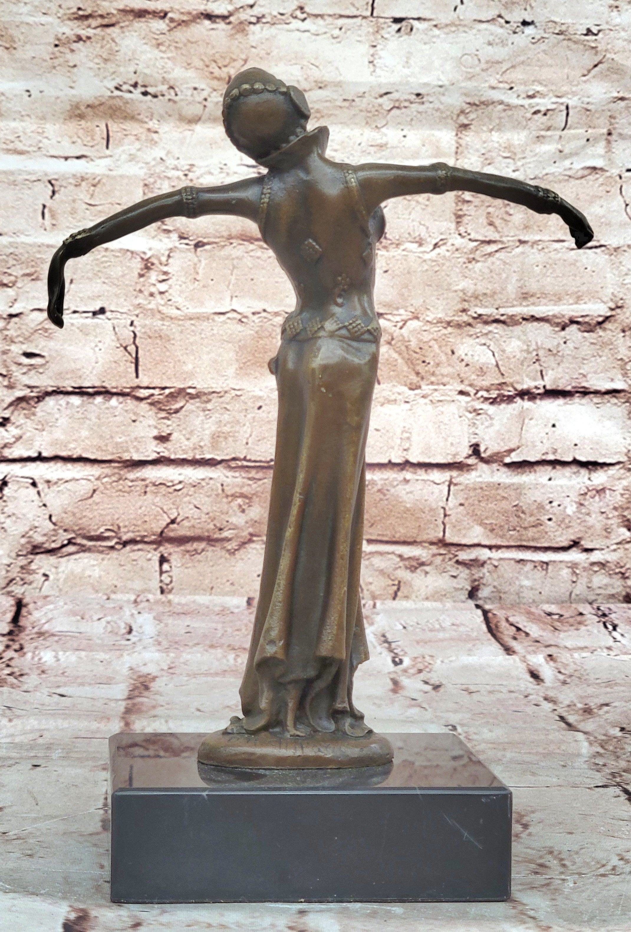 VINTAGE SIGNED DEMETRE H CHIPARUS BRONZE ART DECO LADY FIGURINE MARBLE BASE NR