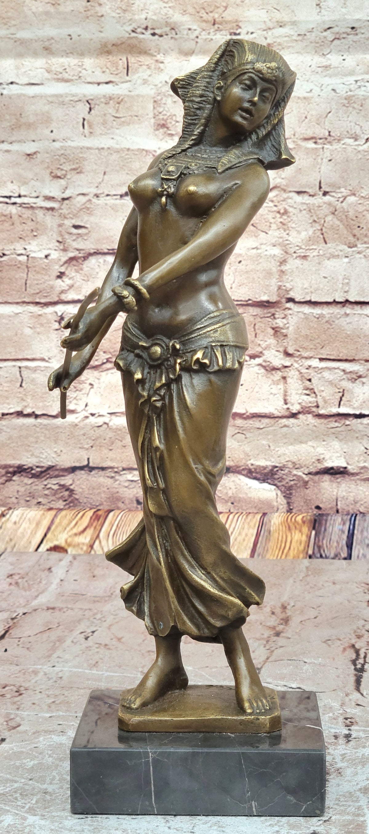 GRACEFUL EGYPTIAN DANCER RAMSES ENTERTAINER BRONZE ART NOUVEAU MARBLE BASE DEAL