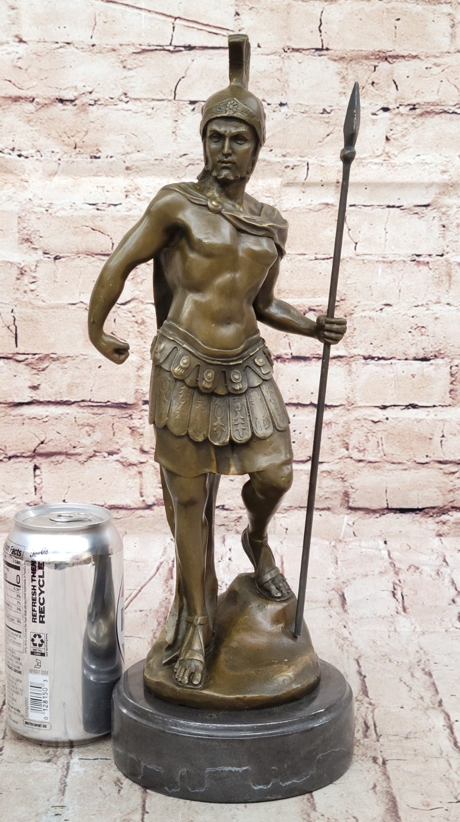 15" Western Art sculpture Pure Bronze Marble Roman Warrior Statue Figurine