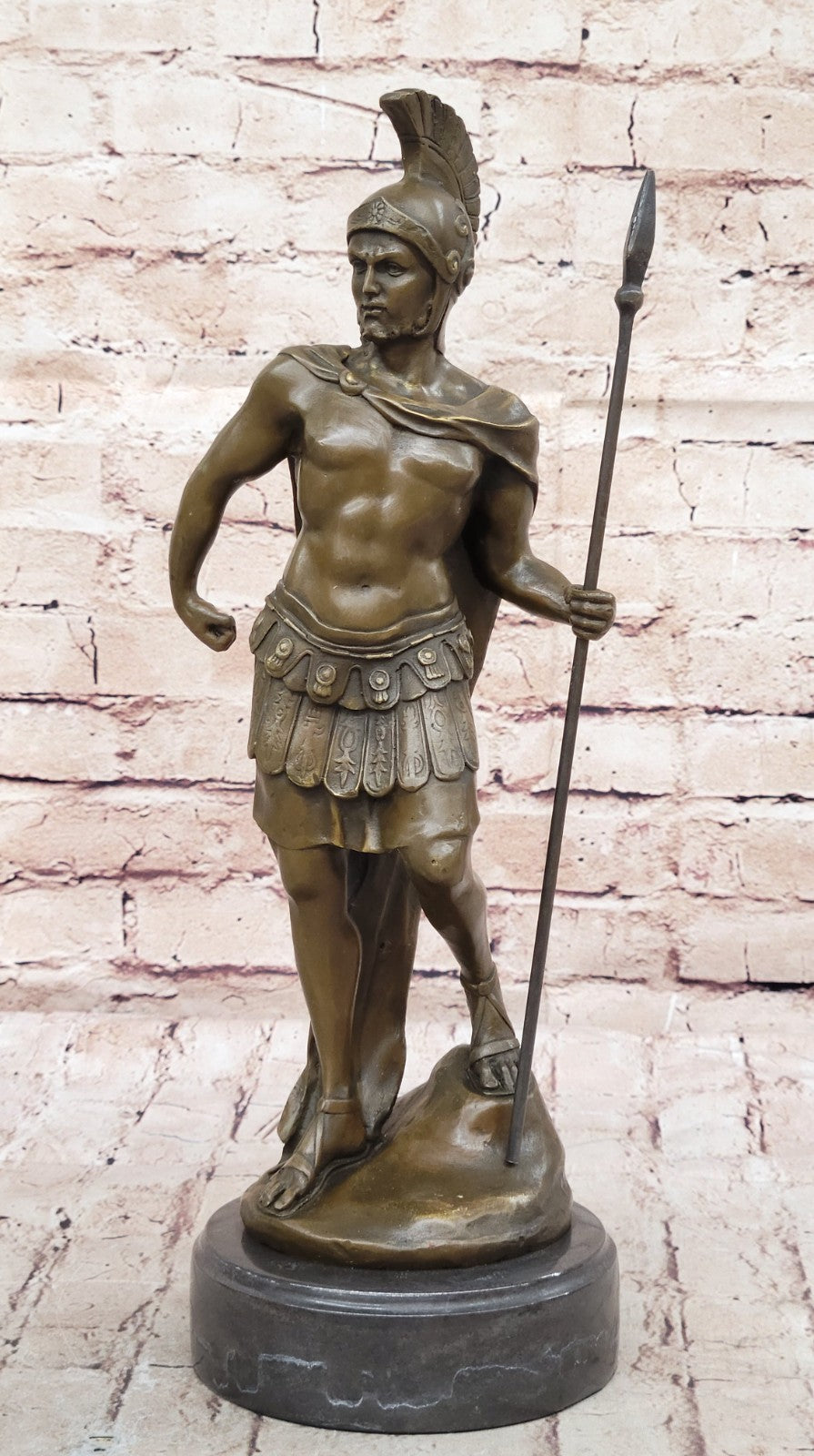 15" Western Art sculpture Pure Bronze Marble Roman Warrior Statue Figurine