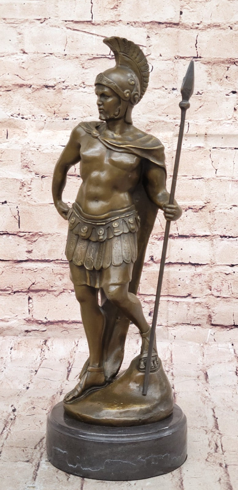 15" Western Art sculpture Pure Bronze Marble Roman Warrior Statue Figurine