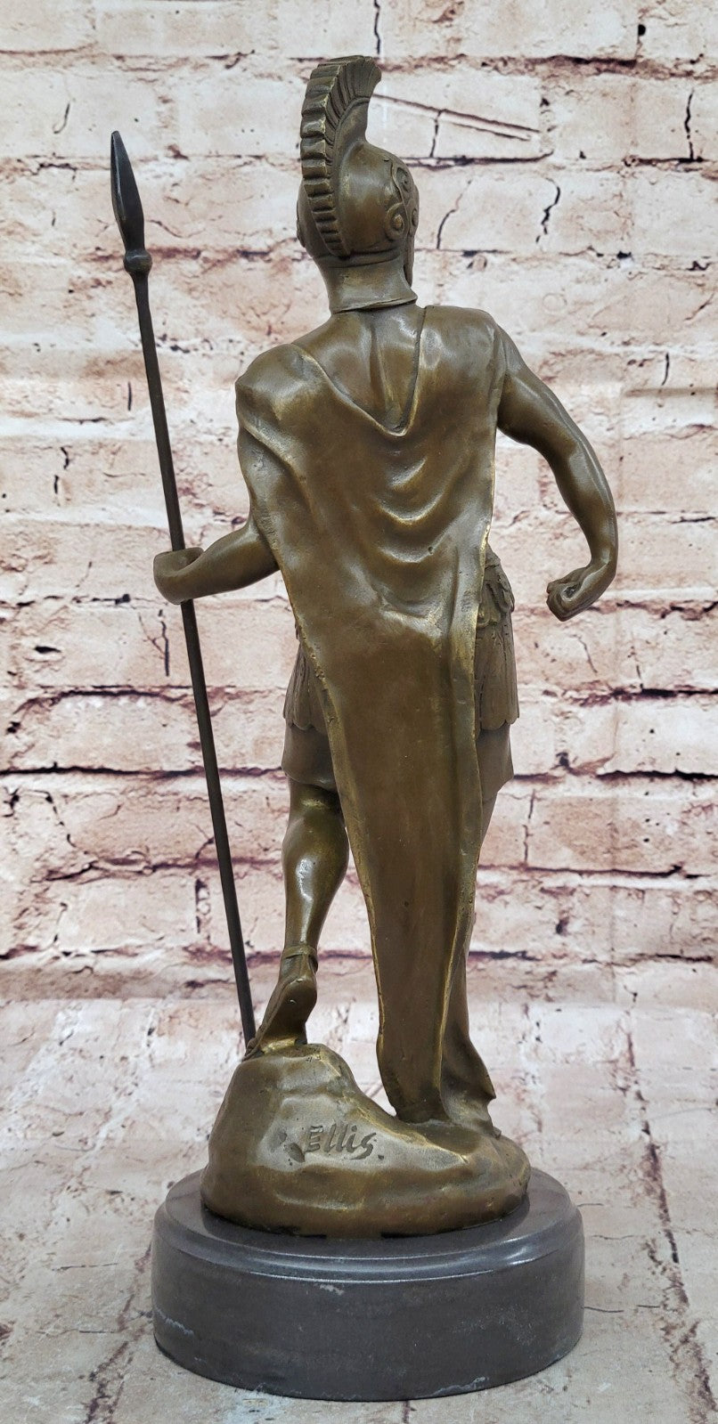 15" Western Art sculpture Pure Bronze Marble Roman Warrior Statue Figurine