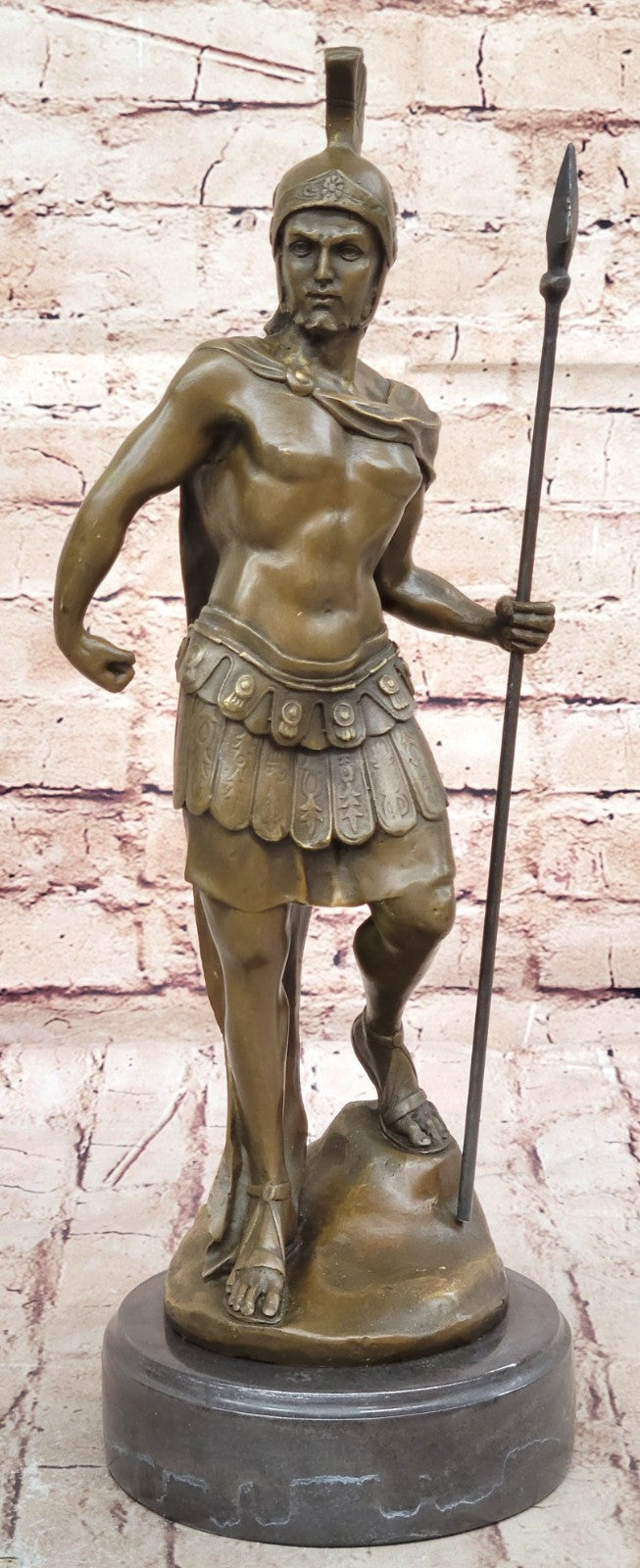 15" Western Art sculpture Pure Bronze Marble Roman Warrior Statue Figurine