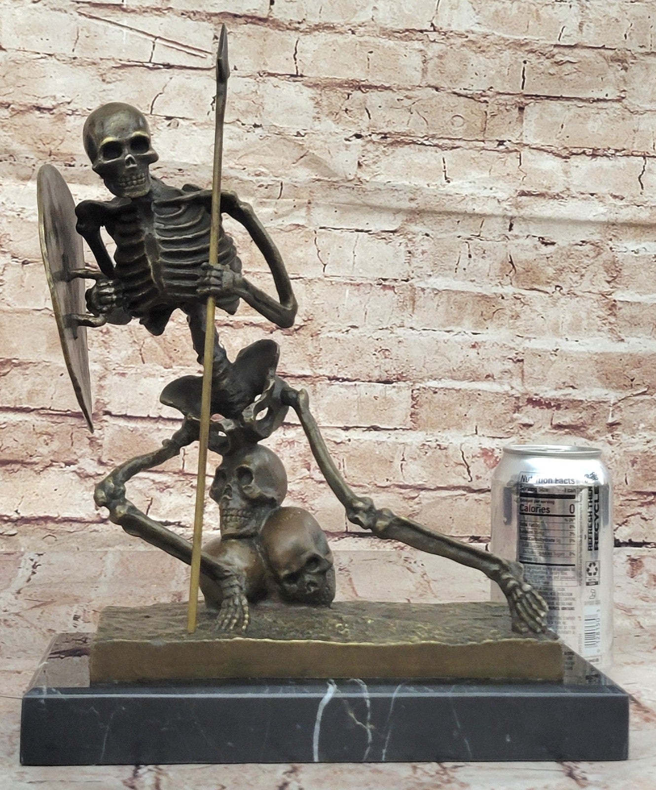 European Design Bronze Statuettes - Skull Skeleton Warrior Bookend Book End Stat