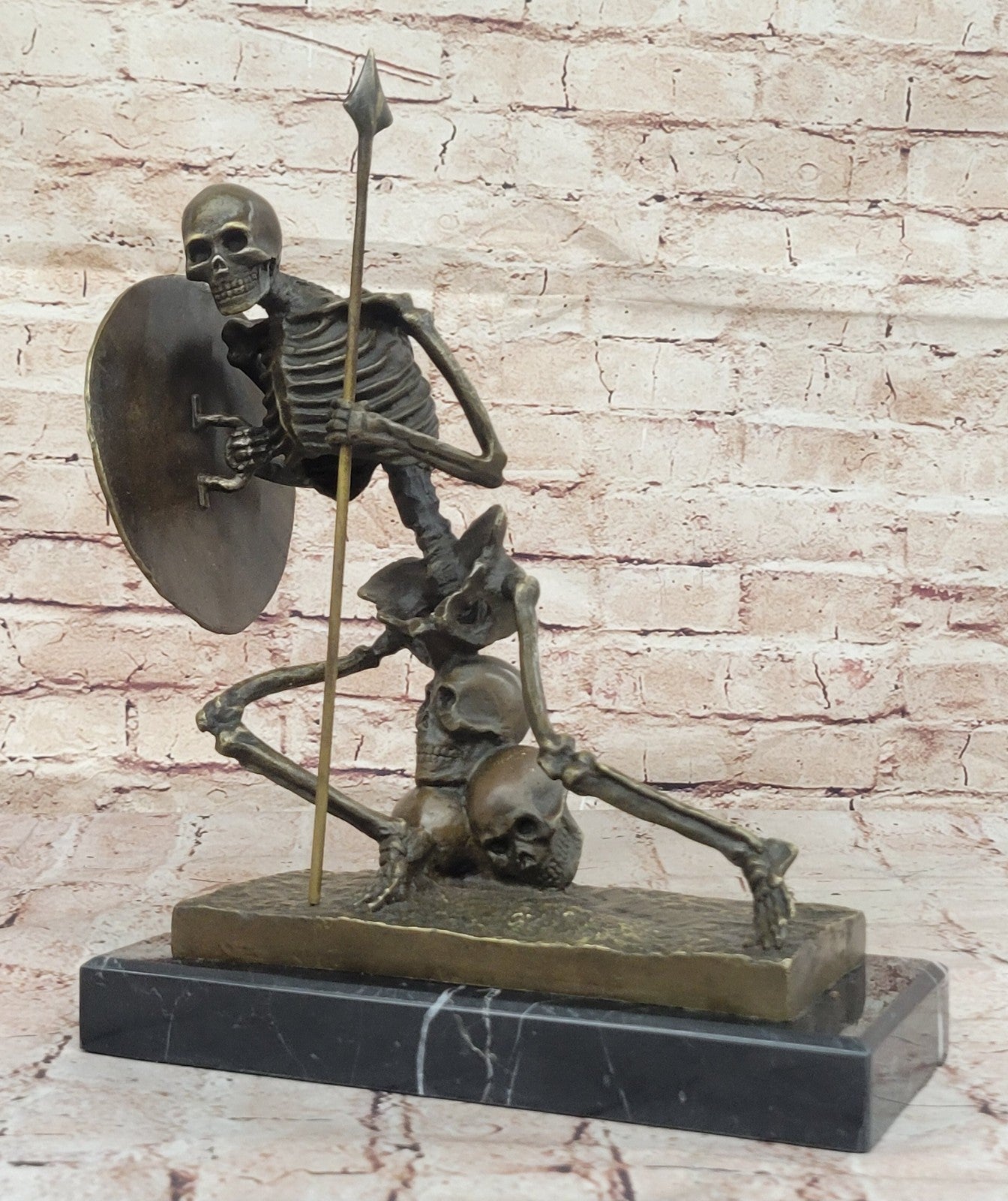 European Design Bronze Statuettes - Skull Skeleton Warrior Bookend Book End Stat