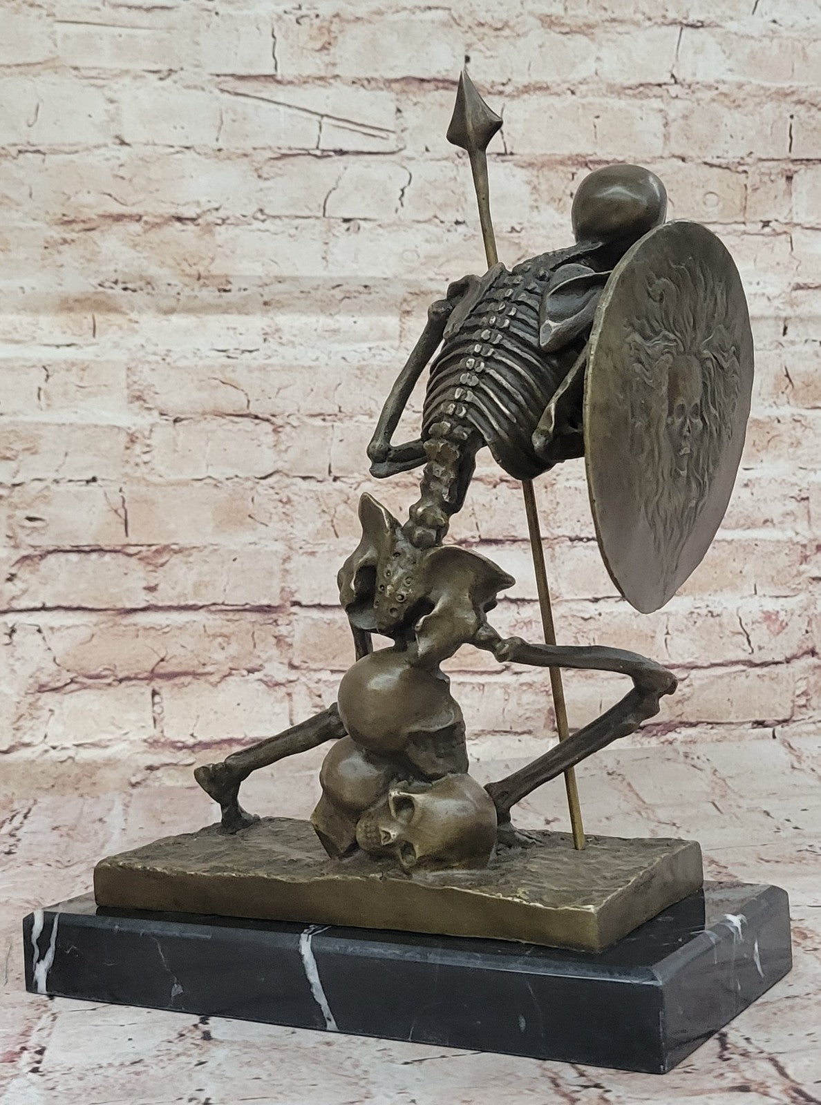 European Design Bronze Statuettes - Skull Skeleton Warrior Bookend Book End Stat