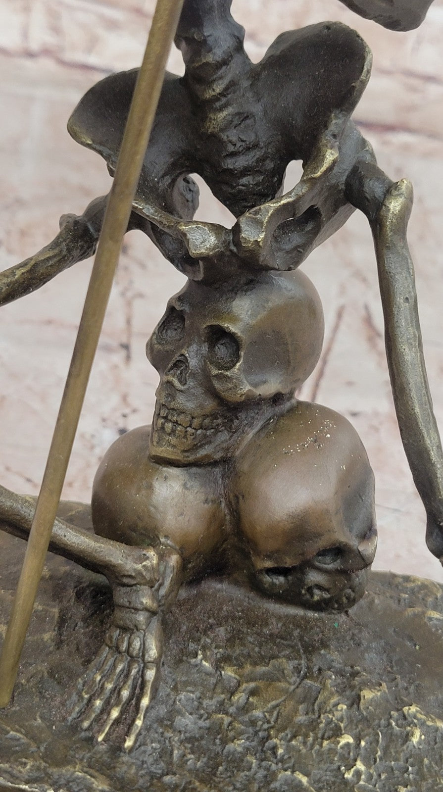 European Design Bronze Statuettes - Skull Skeleton Warrior Bookend Book End Stat