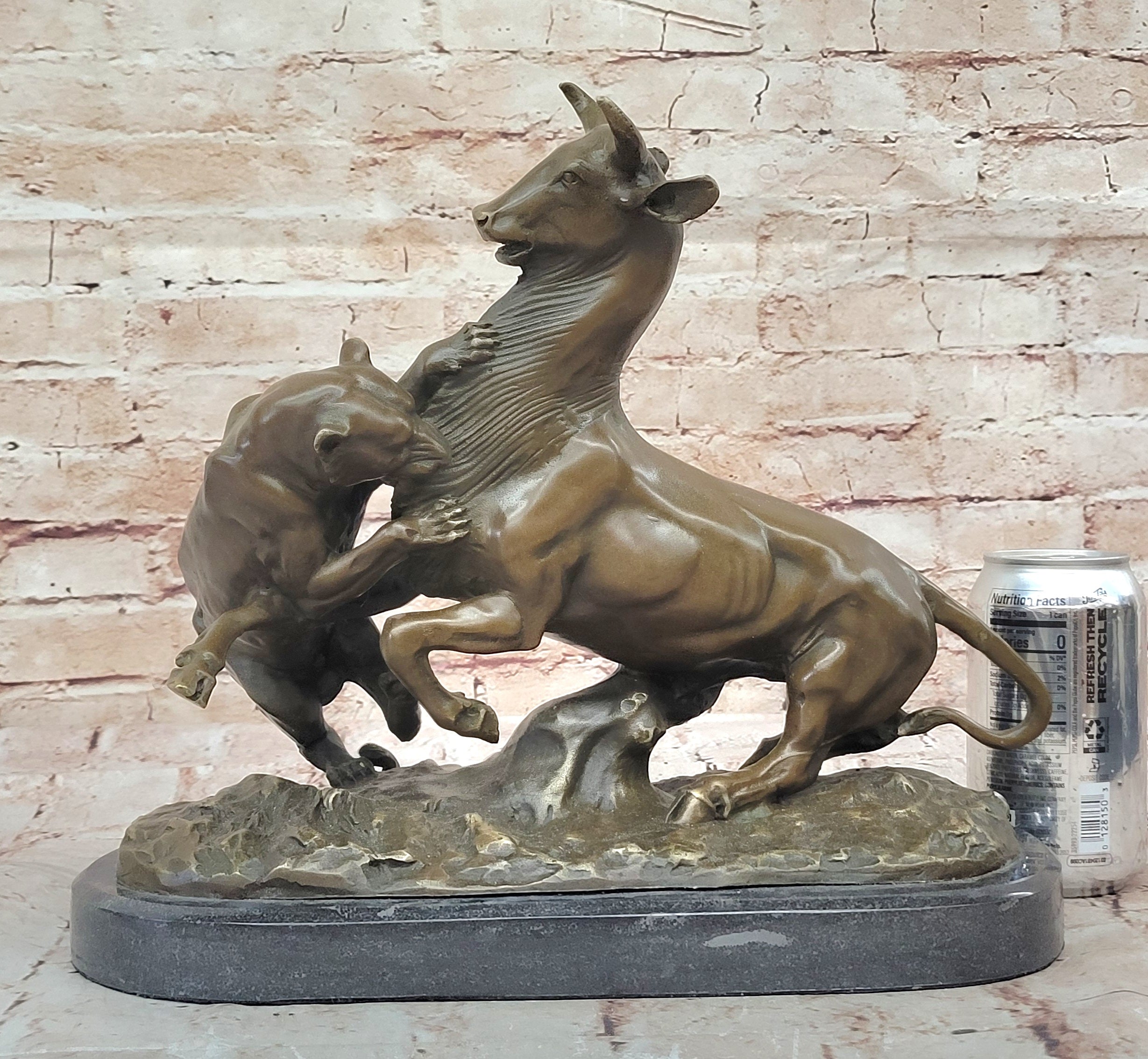 Cast Bronze Figurine " Cougar Attack Gazelle Home Cabin Trophy Decoration Sale