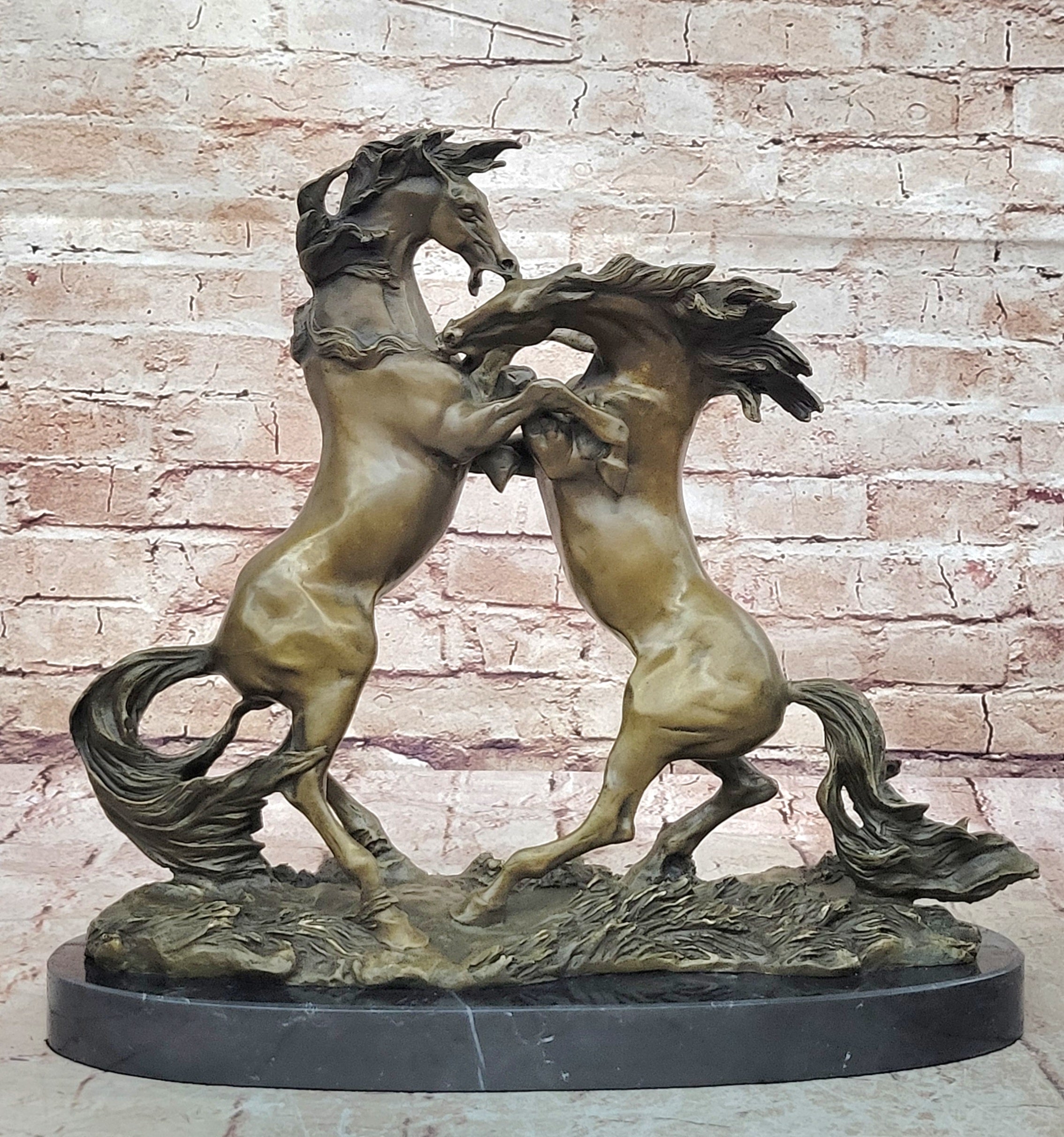Bronze Sculpture Handcrafted 22 LBS Two Large Horses Classic Museum Artwork