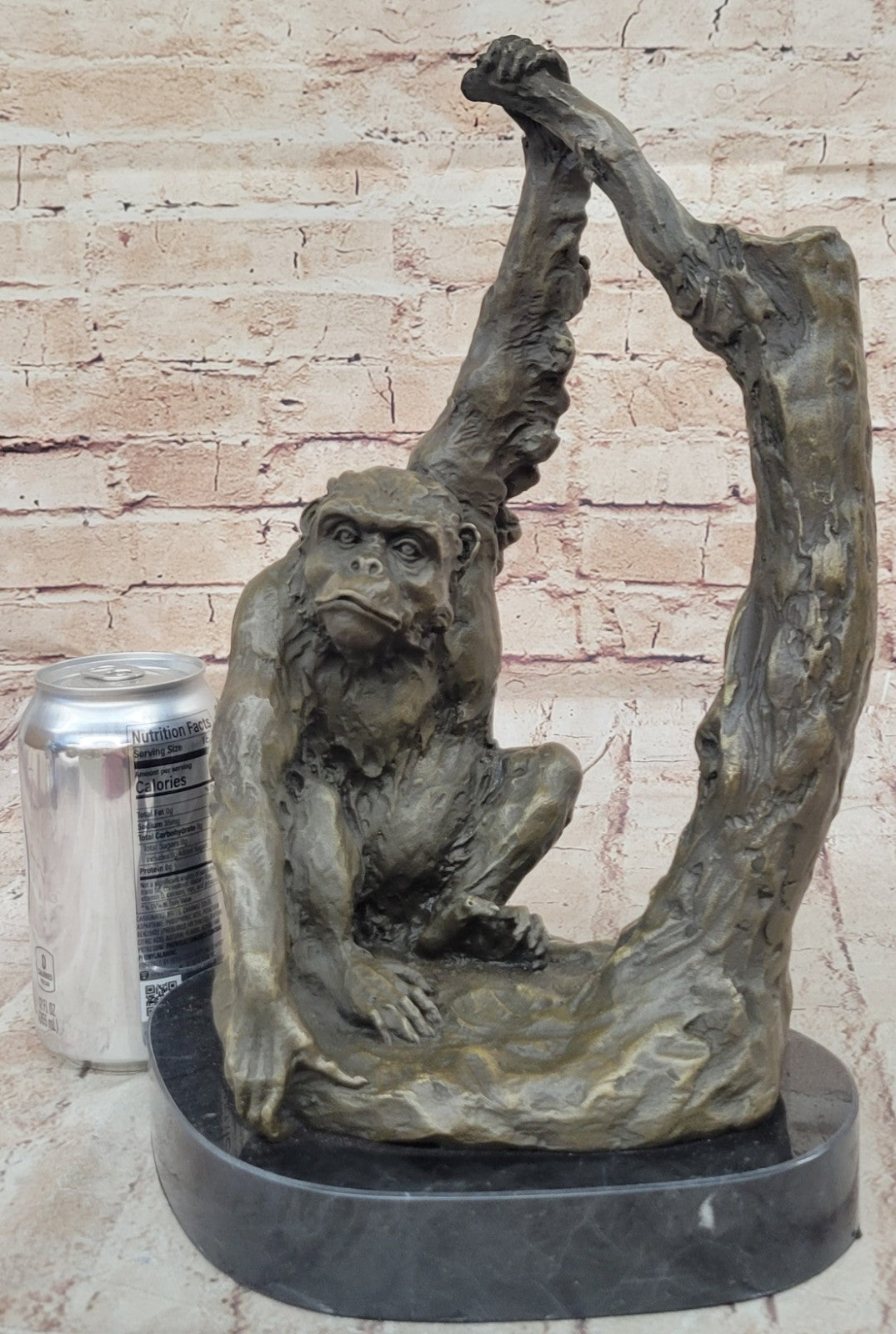 Vintage Heavy & Large Cast Brass Bronze Statue Figurine Monkey Sculpture 15 LBS