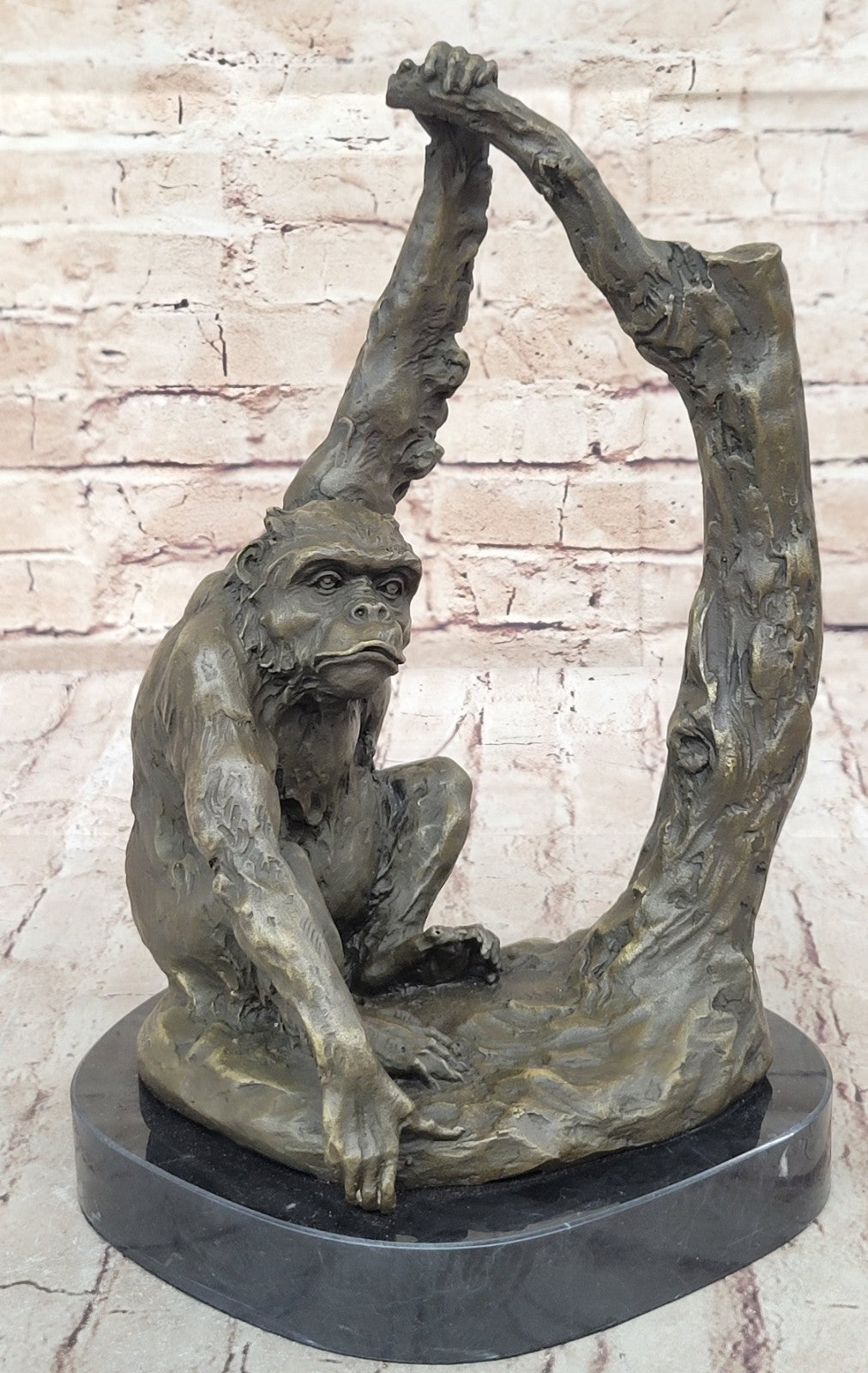 Vintage Heavy & Large Cast Brass Bronze Statue Figurine Monkey Sculpture 15 LBS