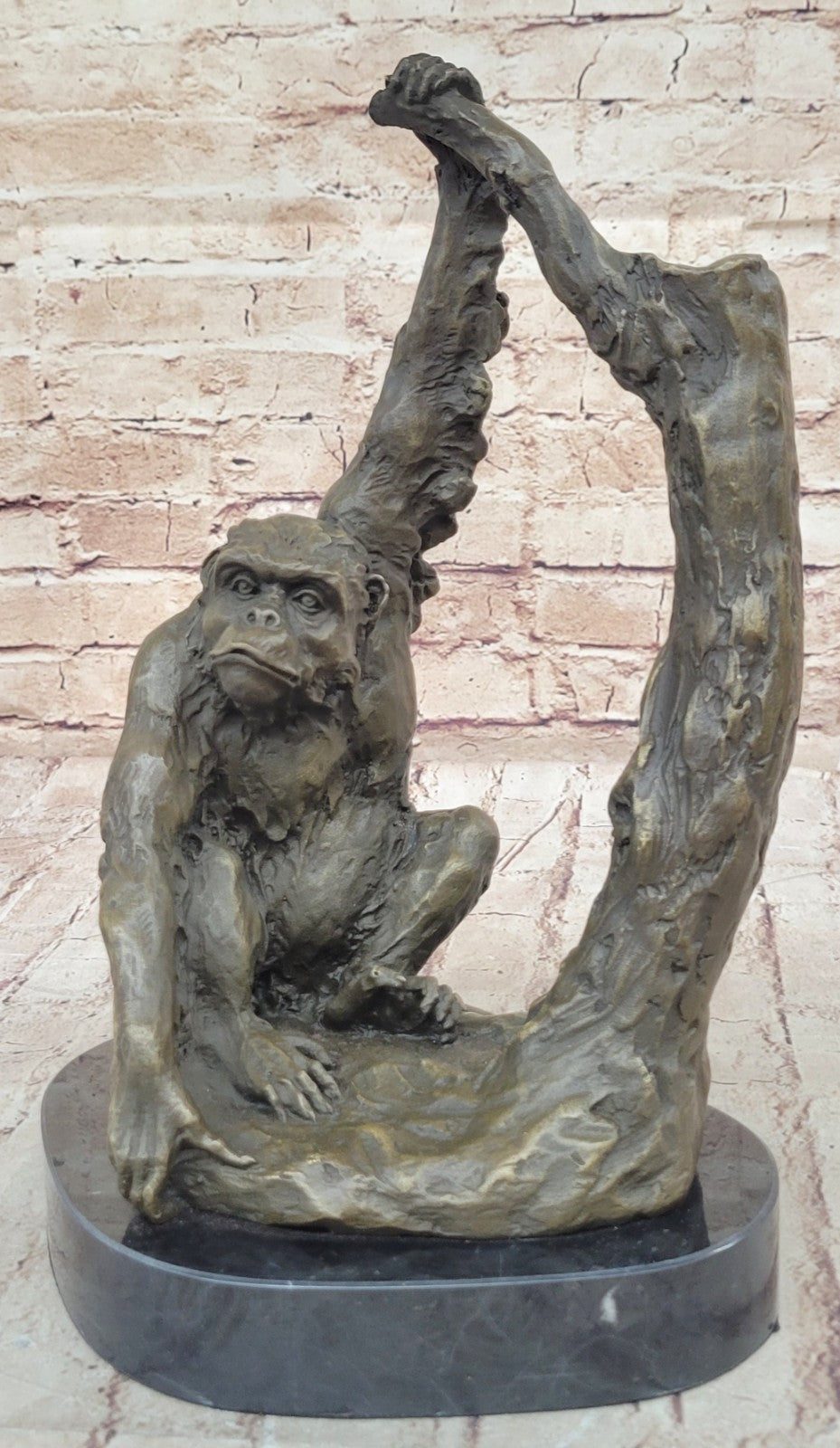 Vintage Heavy & Large Cast Brass Bronze Statue Figurine Monkey Sculpture 15 LBS