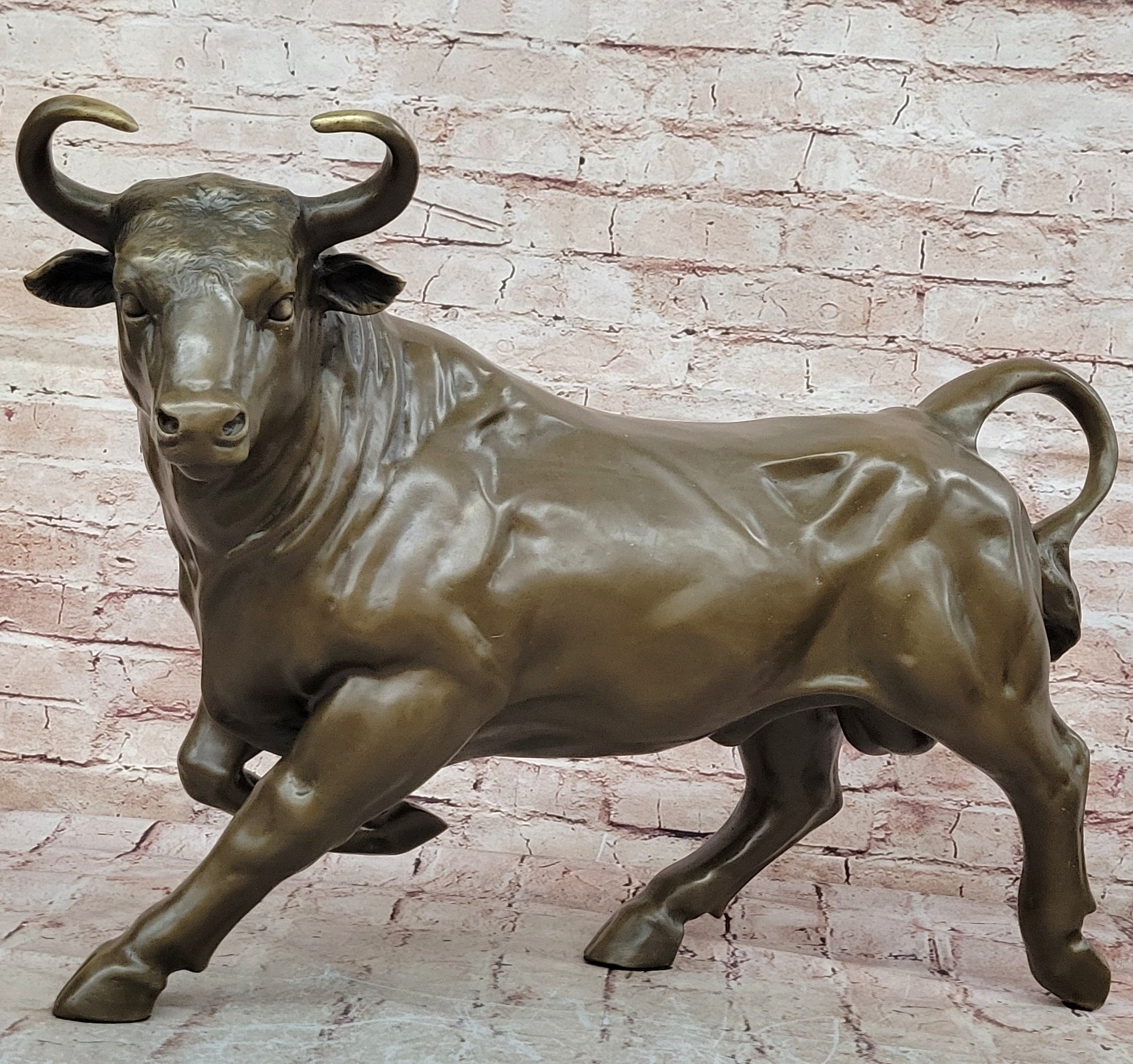 Signed Original Artwork by Portuguese Artist Miguel Lopez Bull Bronze Figurine Decor