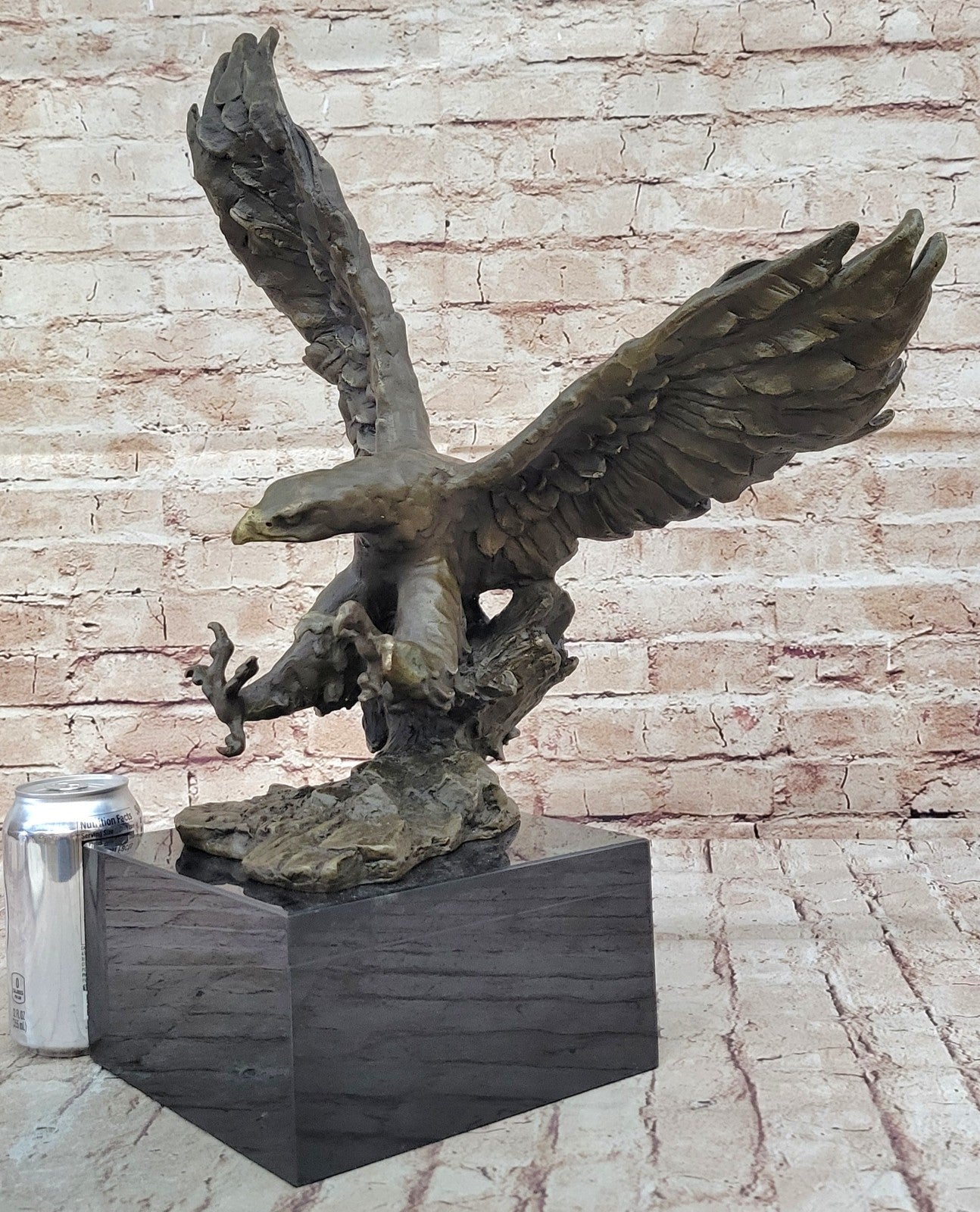 Bronze American Bald Eagle on Tree Falcon Osprey Hawk Flag Statue Pride Flying