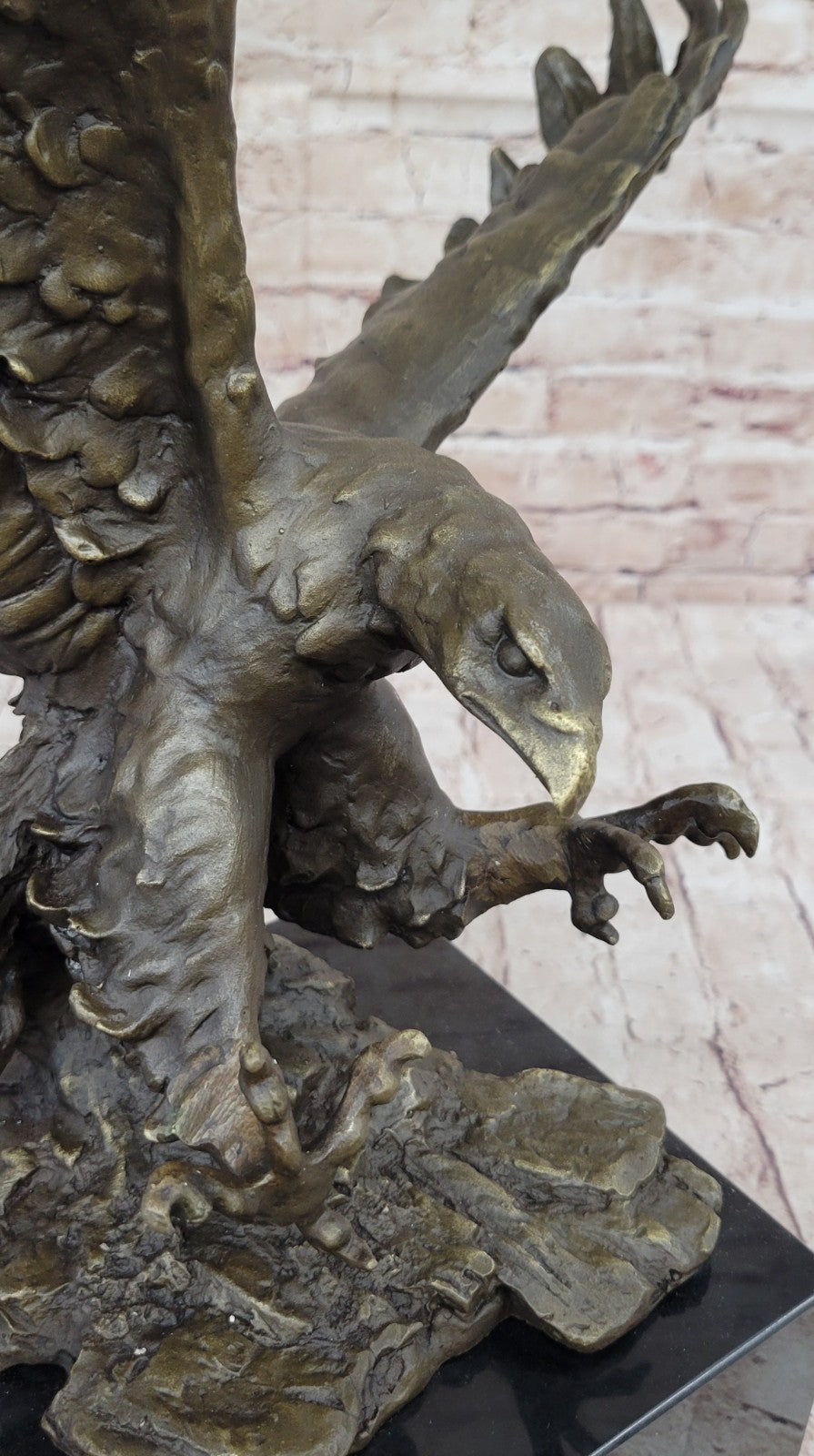 Bronze American Bald Eagle on Tree Falcon Osprey Hawk Flag Statue Pride Flying