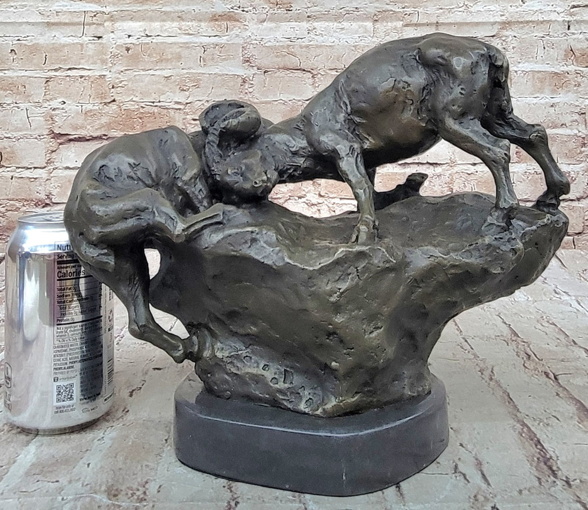 Handcrafted bronze sculpture SALE Base Marble Rams Two Between Confrontation