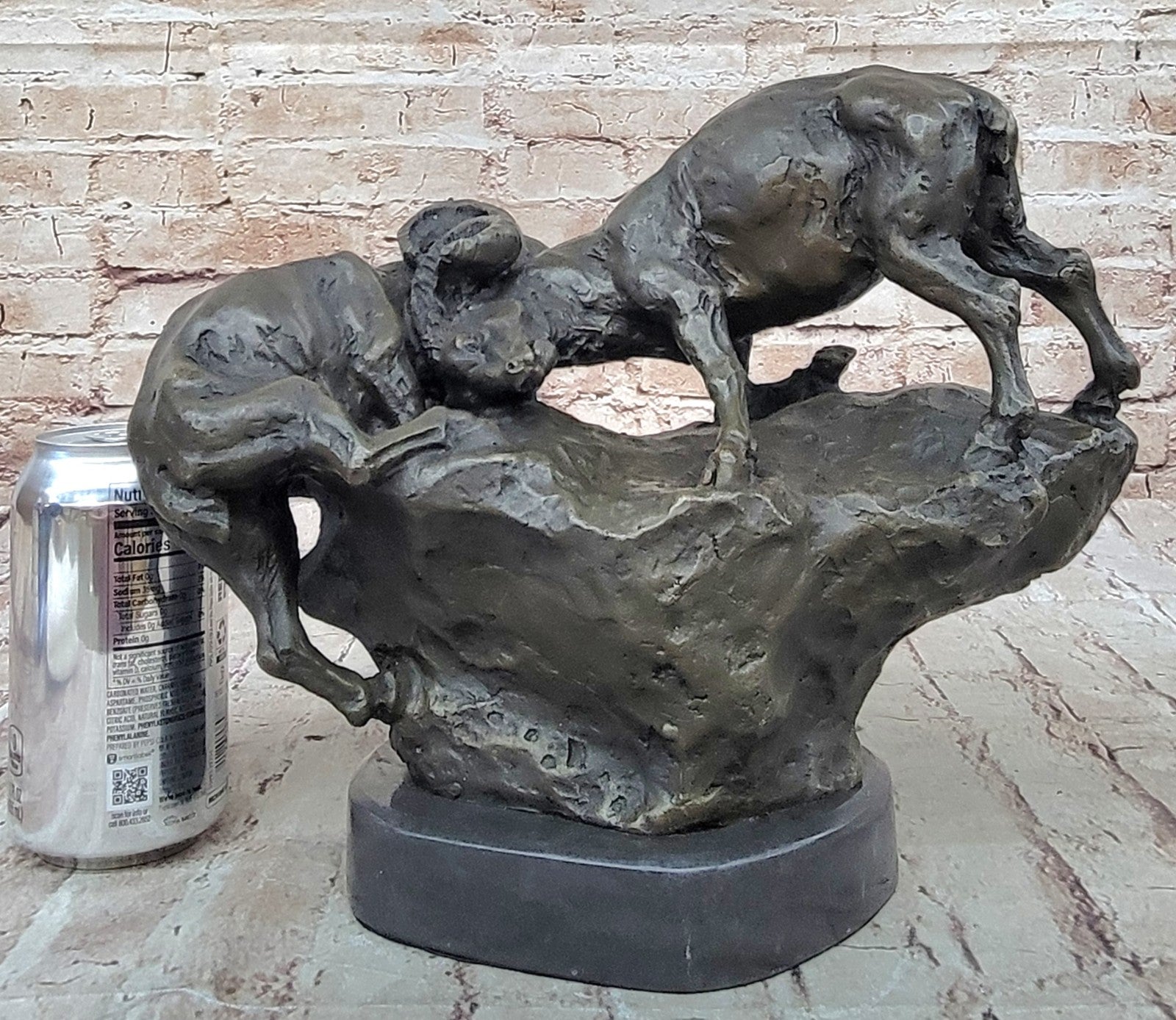 Handcrafted bronze sculpture SALE Base Marble Rams Two Between Confrontation