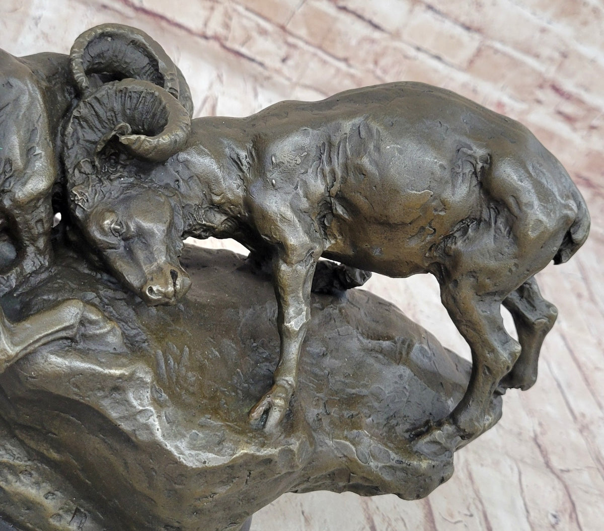 Handcrafted bronze sculpture SALE Base Marble Rams Two Between Confrontation