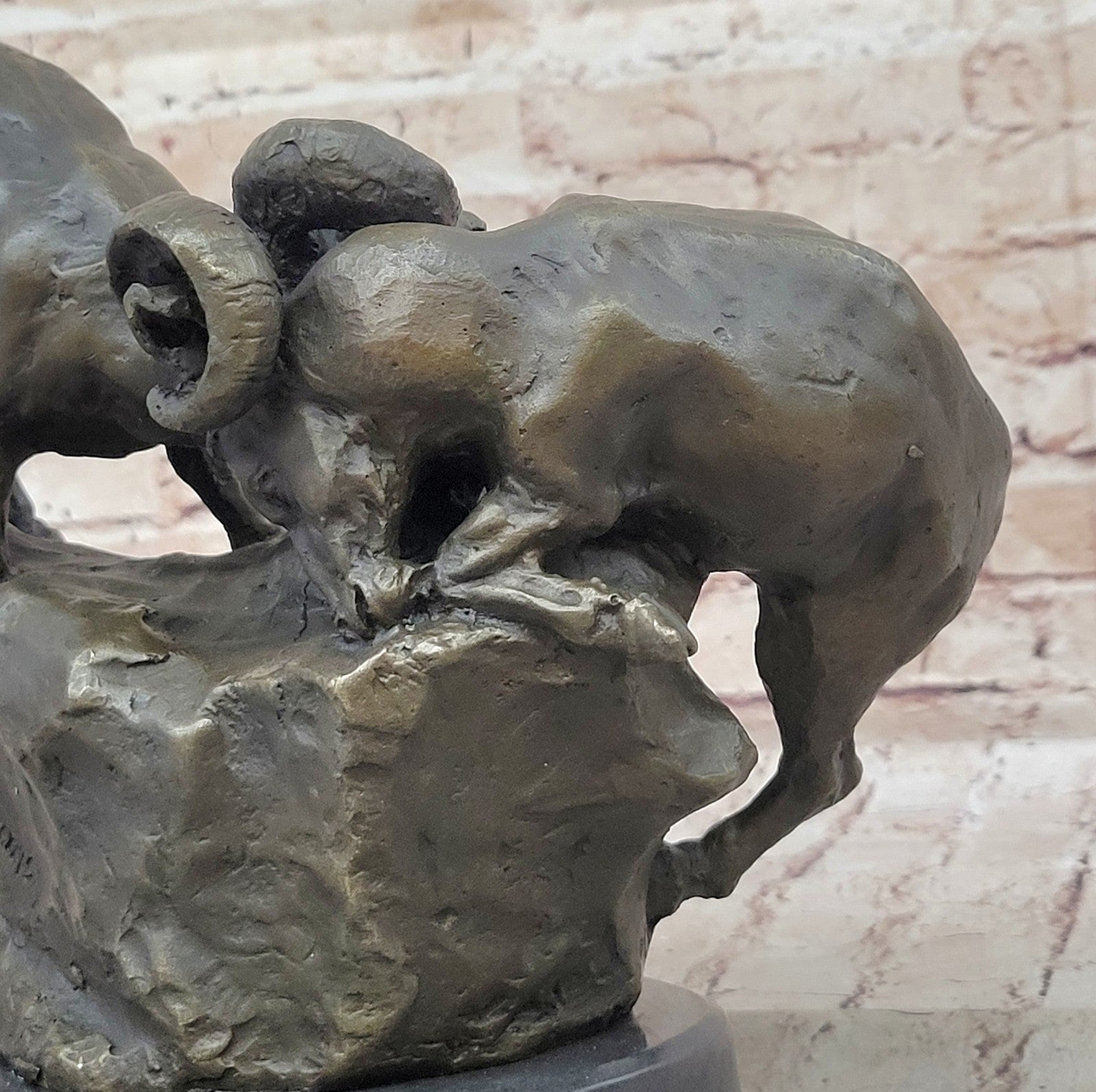 Handcrafted bronze sculpture SALE Base Marble Rams Two Between Confrontation