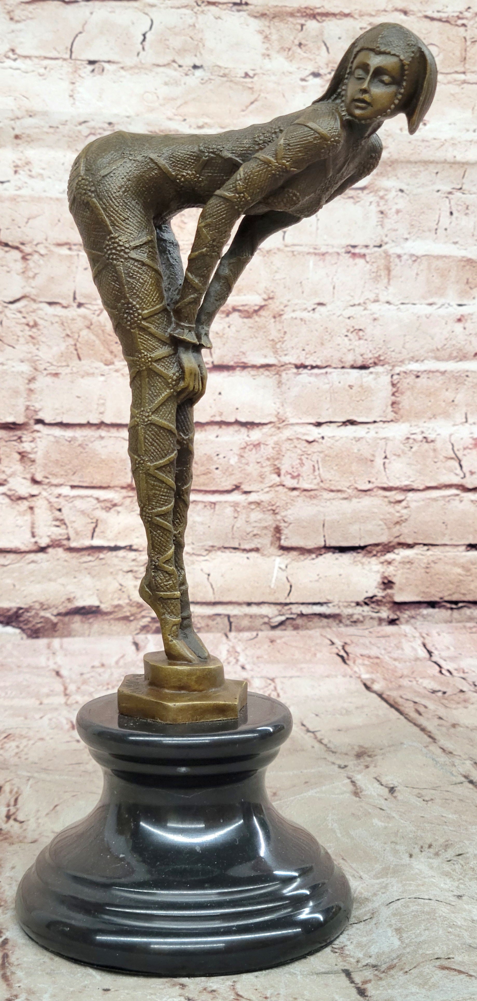 Art Deco Nouveau Chiparus Style Bronze Sculpture Dancer Marble Base Figurine