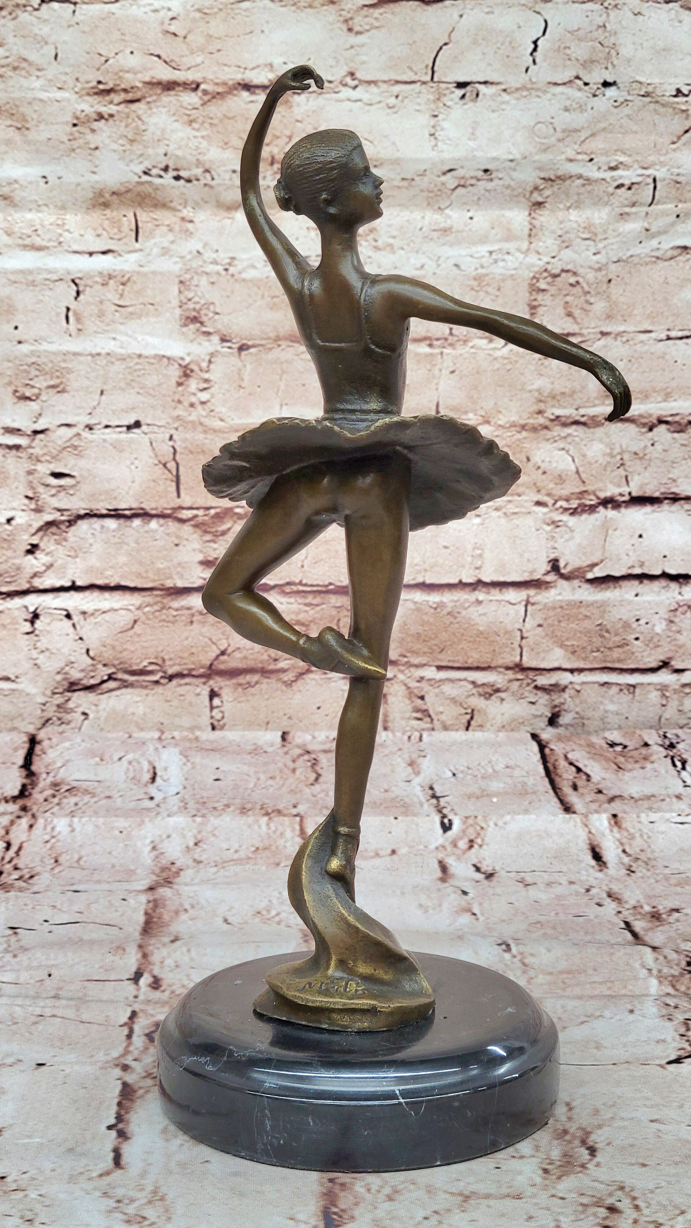12" Tall Classical Dancer Ballerina Signed Bronze Sculpture Figure Art Nouveau