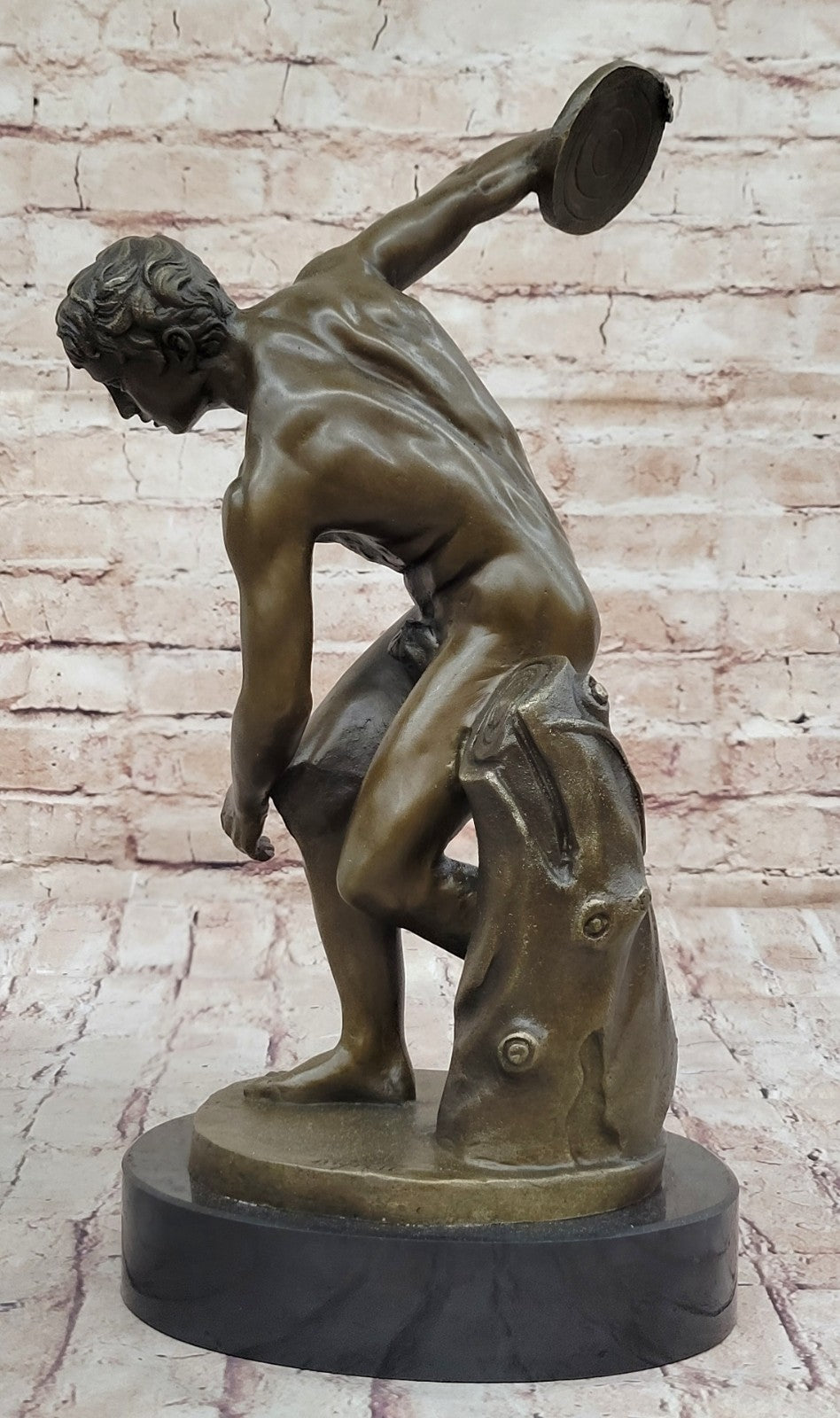 Grand Tour Of Discus Thrower Discobolo Statue Figurine Bronze Sculpture  Sale