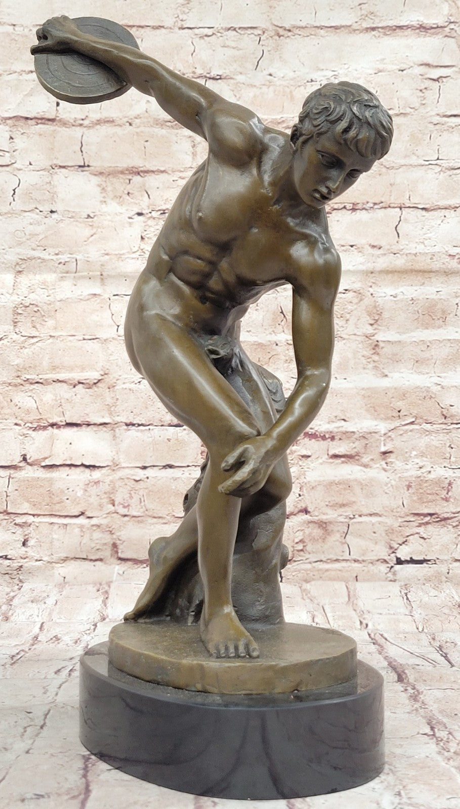 Grand Tour Of Discus Thrower Discobolo Statue Figurine Bronze Sculpture  Sale
