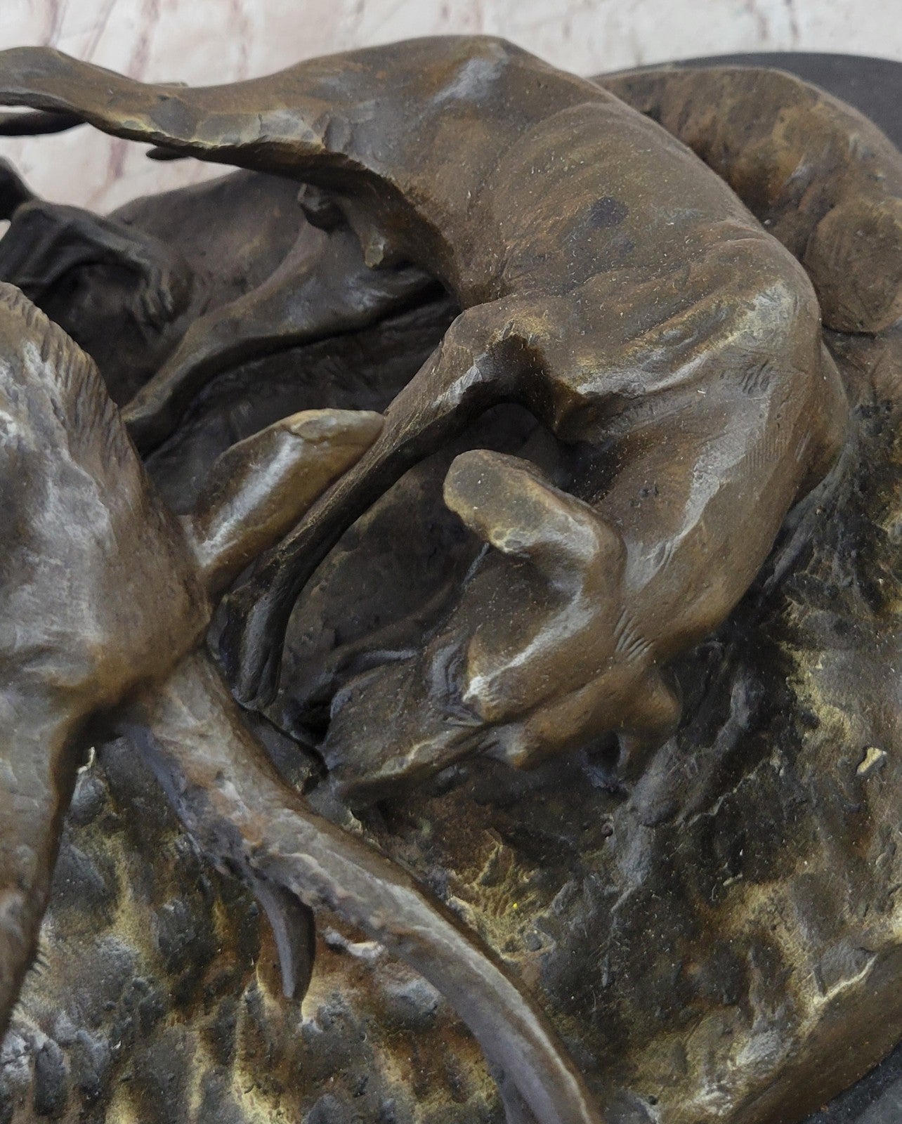 Art Deco Hand Made Confrontation between stag and Dogs Bronze Sculpture Figurine