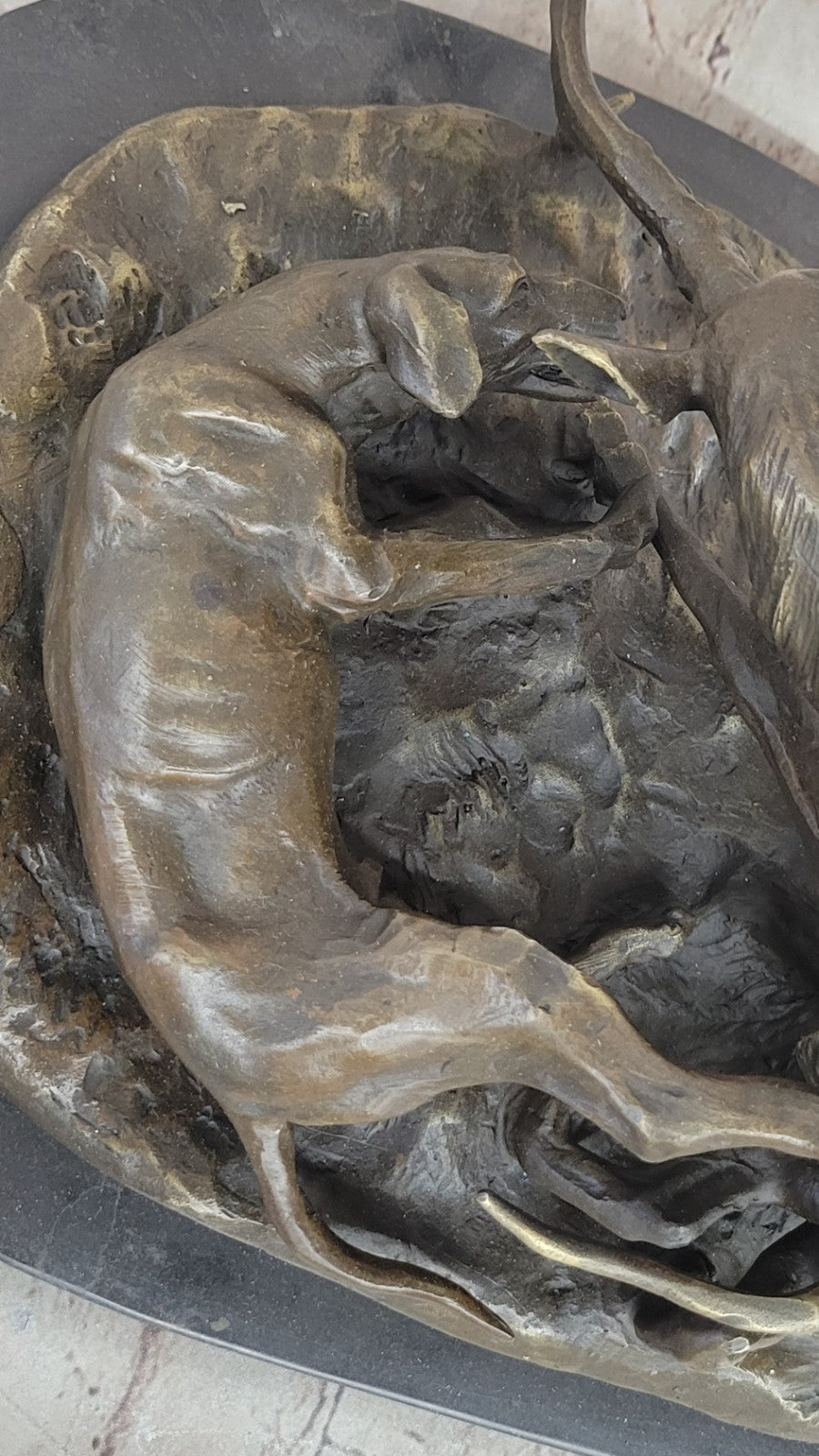 Art Deco Hand Made Confrontation between stag and Dogs Bronze Sculpture Figurine