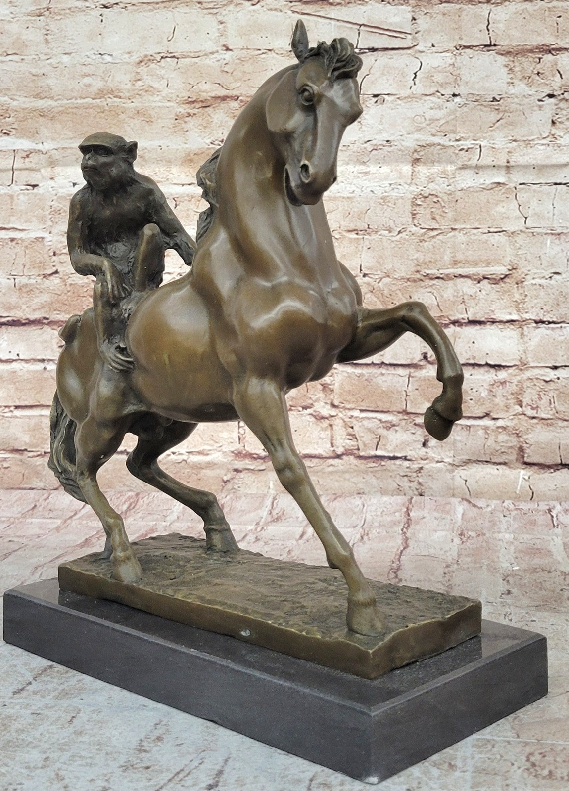 Elegant old  13" Chinese Fengshui Pure Red Bronze Monkey Ride Horse Ma Shang Art