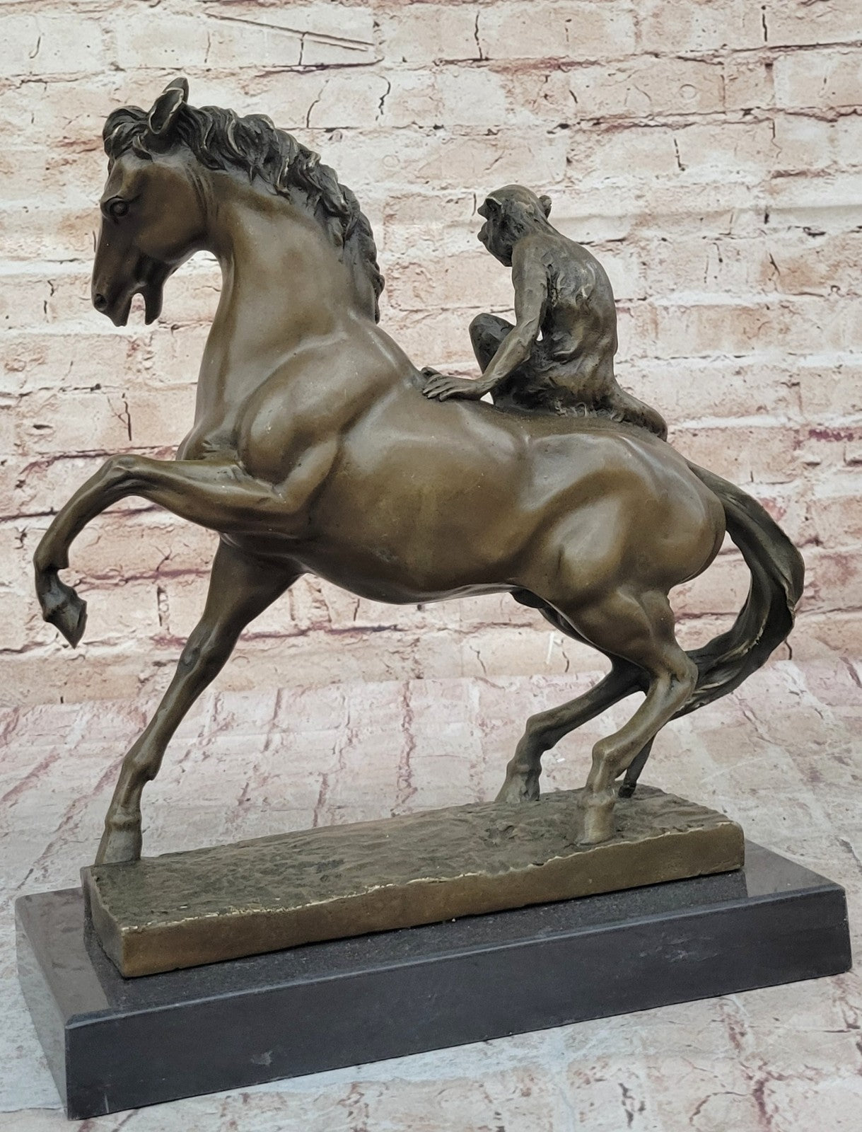 Elegant old  13" Chinese Fengshui Pure Red Bronze Monkey Ride Horse Ma Shang Art