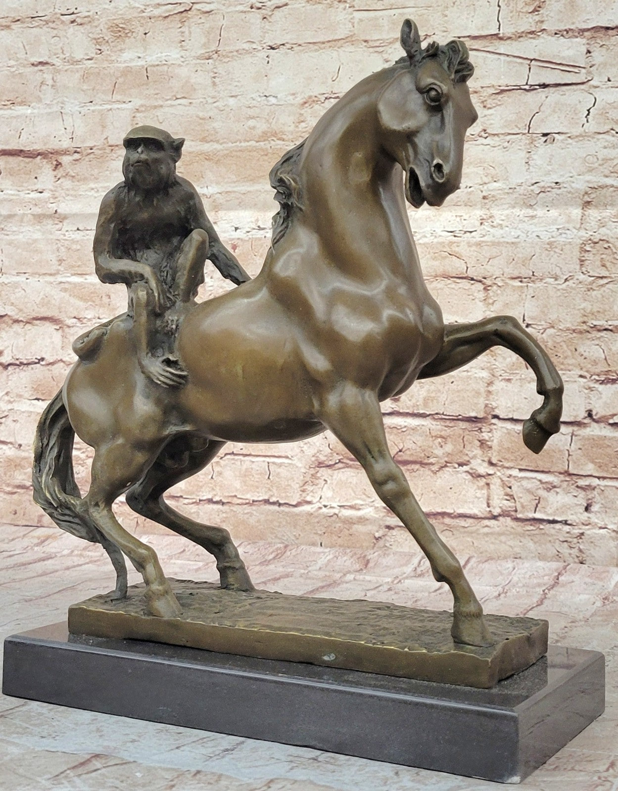 Elegant old  13" Chinese Fengshui Pure Red Bronze Monkey Ride Horse Ma Shang Art