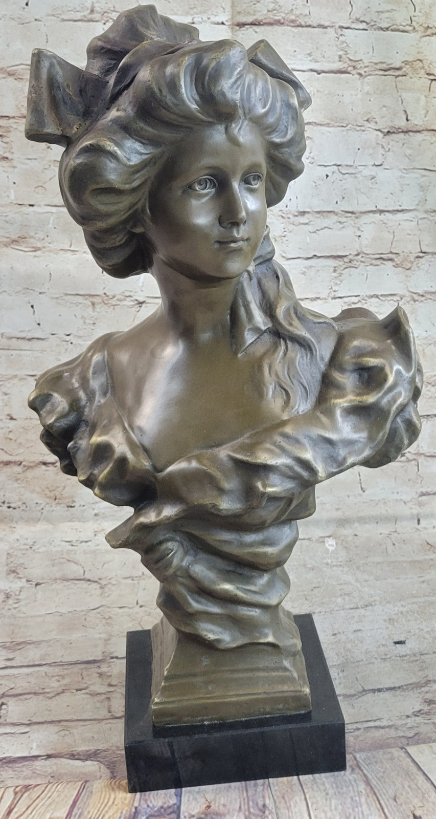 Vintage Art Nouveau Female Bronze Bust Floral Design On Signed Collector Edition